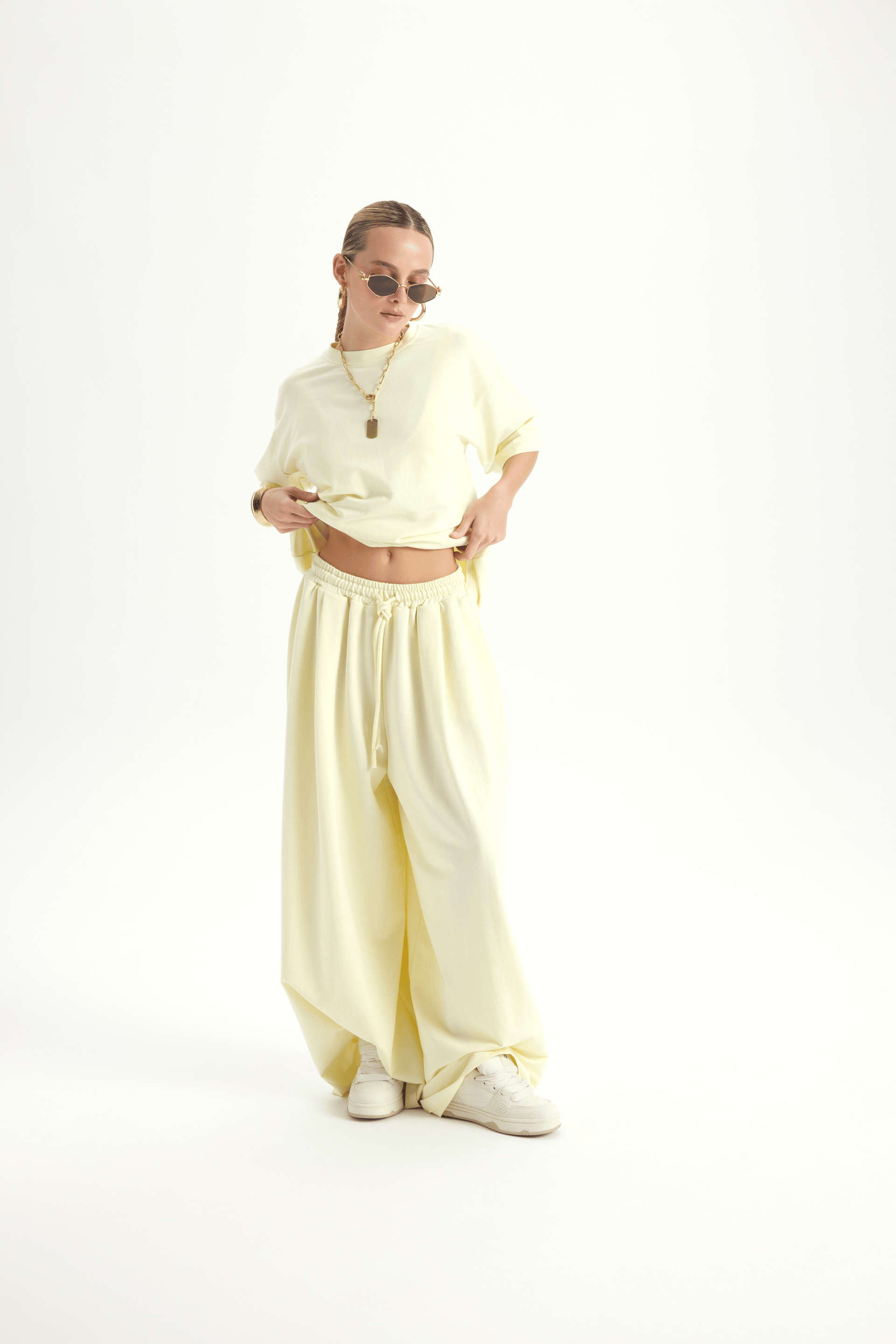 Bruges Oversize Açık Sarı T-Shirt Eşofman Takım