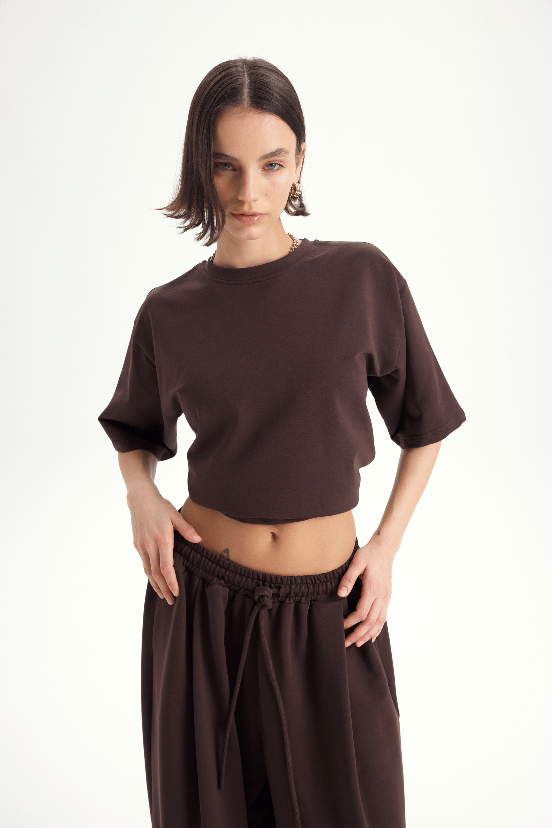 Bruges Oversize Kahve T-Shirt Eşofman Takım