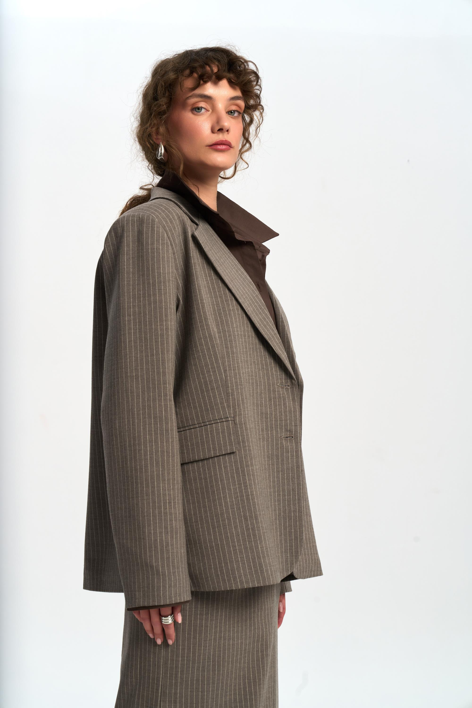 Bruno Çizgili Füme Blazer