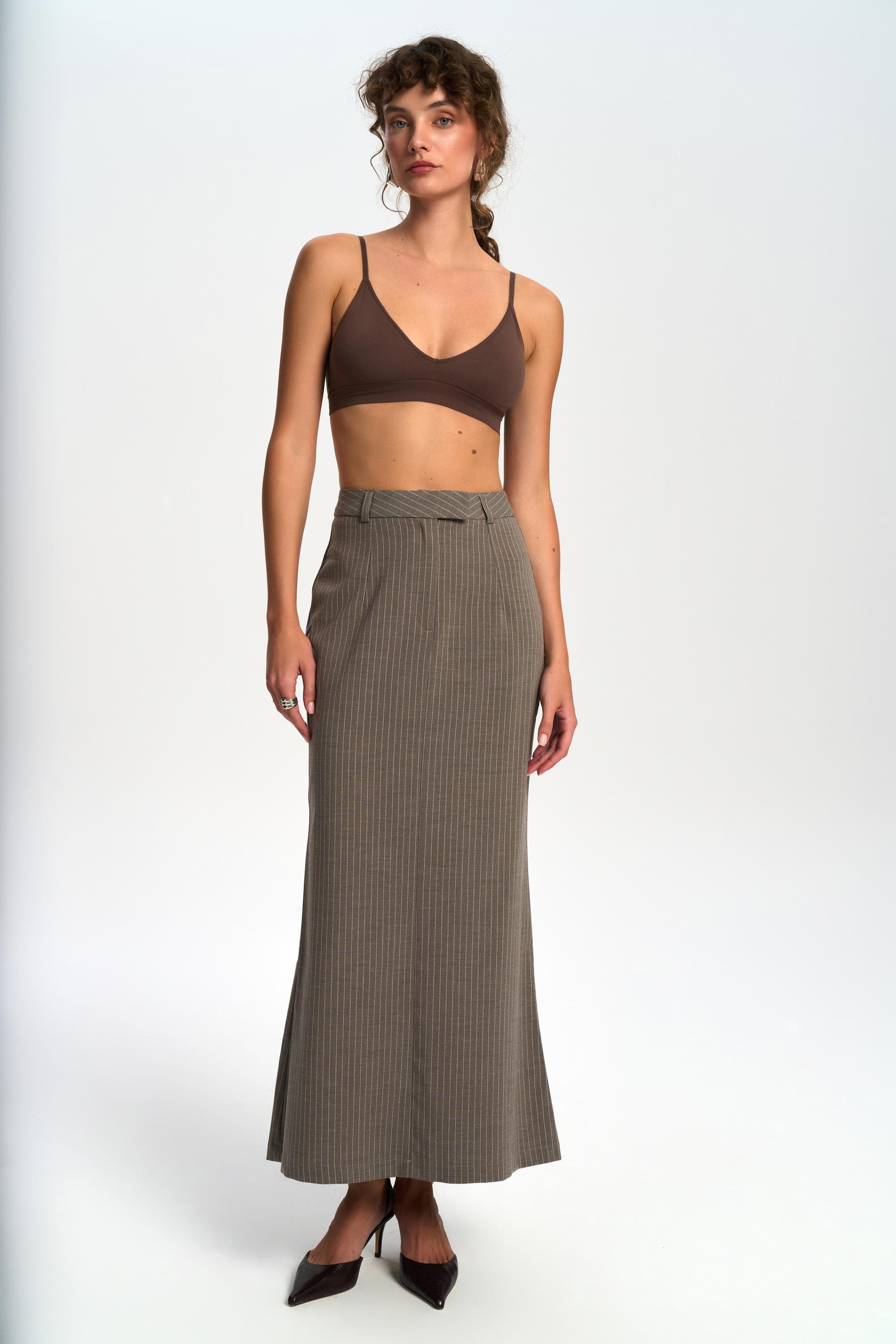 Bruno Çizgili Füme Etek