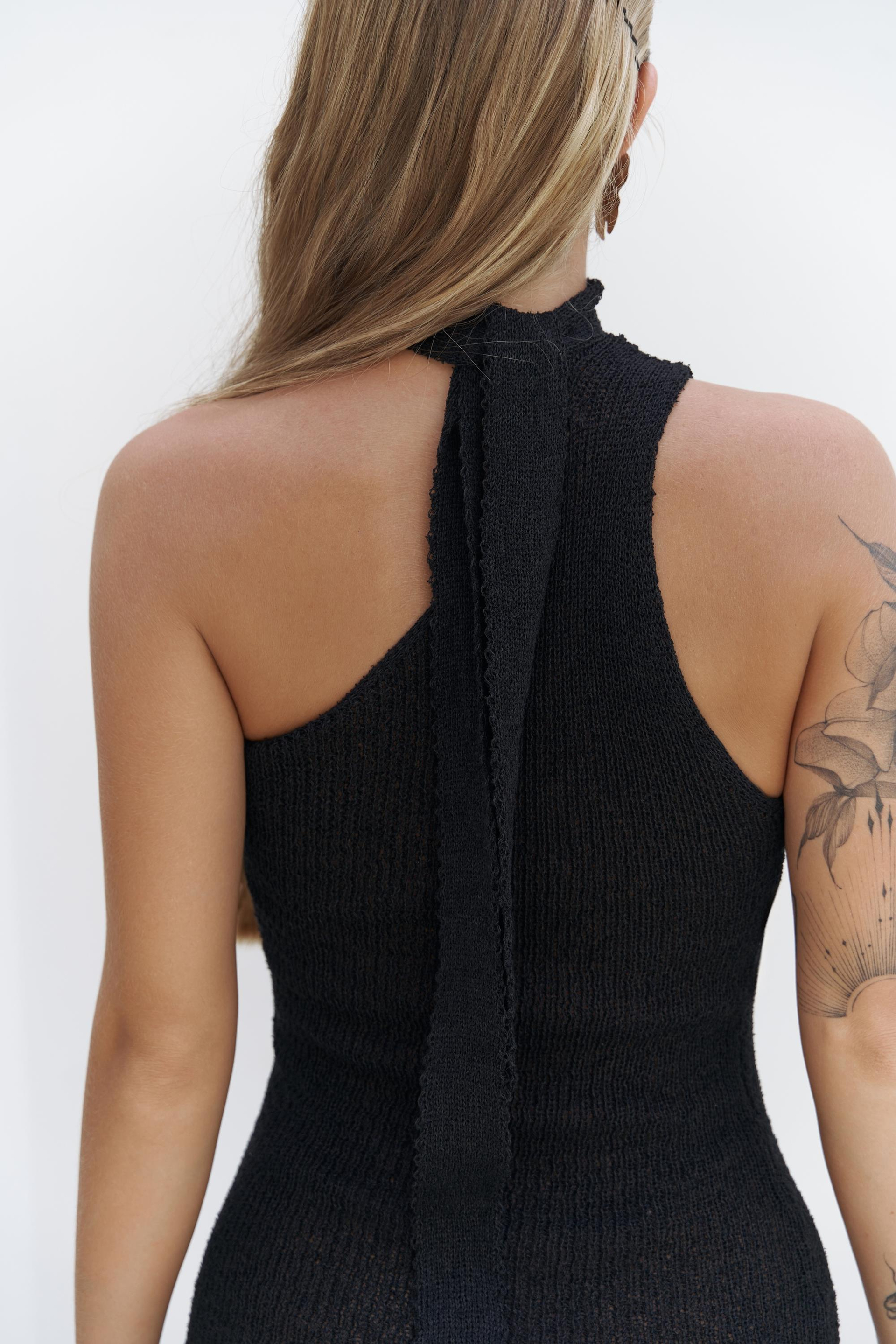 Budah Asimetrik Triko Siyah Mini Elbise