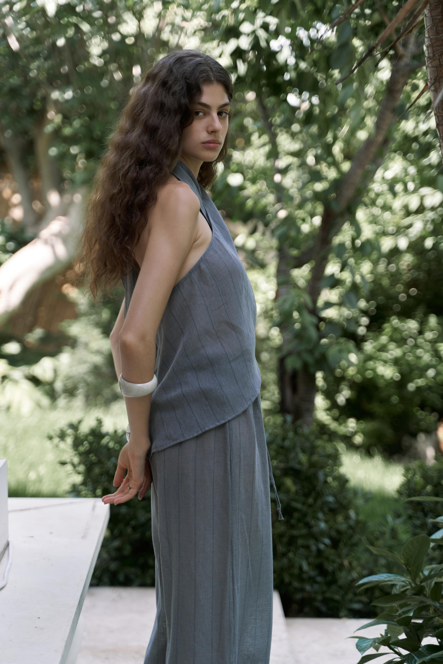 Cadhas Boyundan Bağlamalı Füme Crop Pantolon Takım