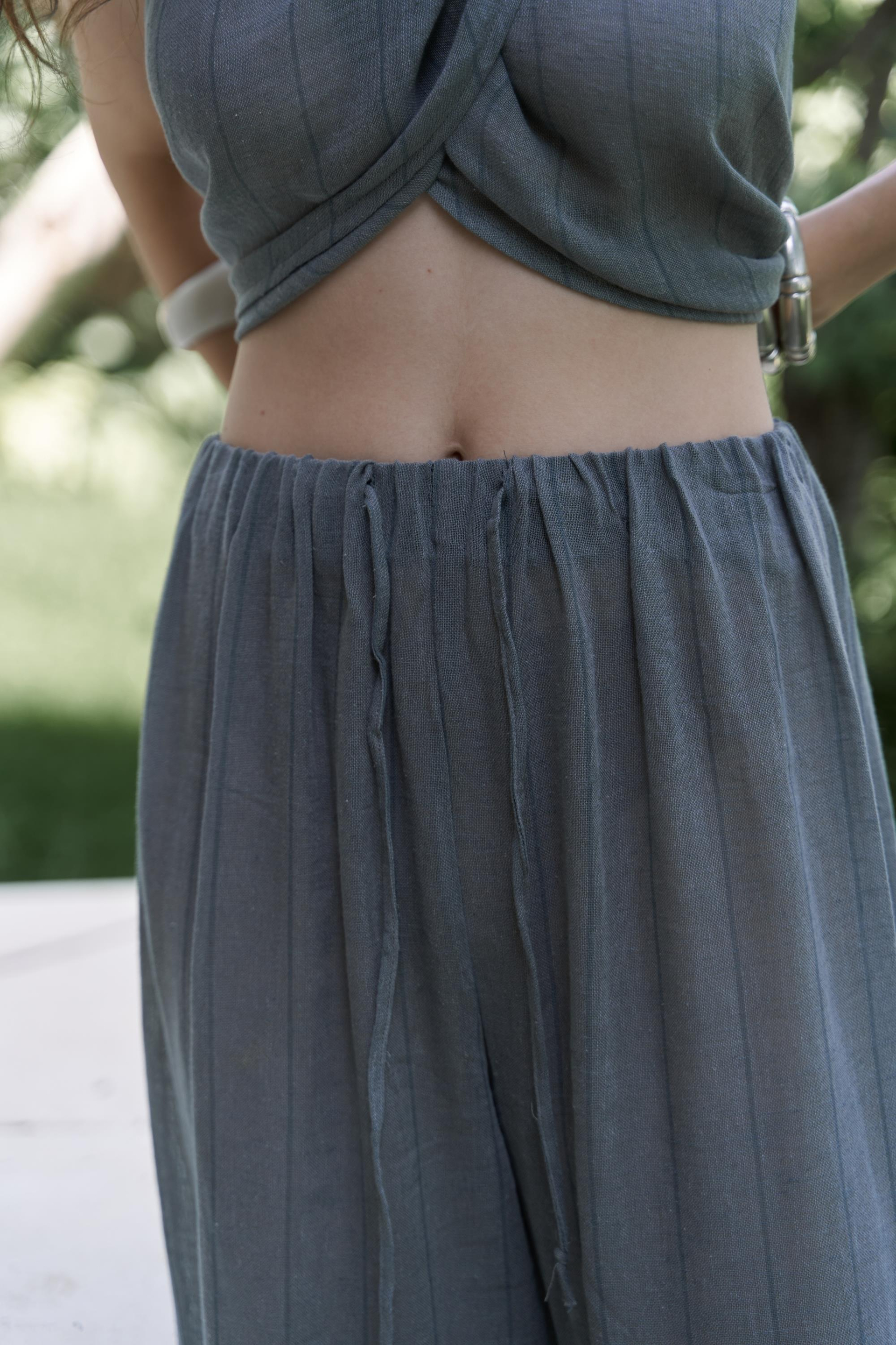 Cadhas Boyundan Bağlamalı Füme Crop Pantolon Takım