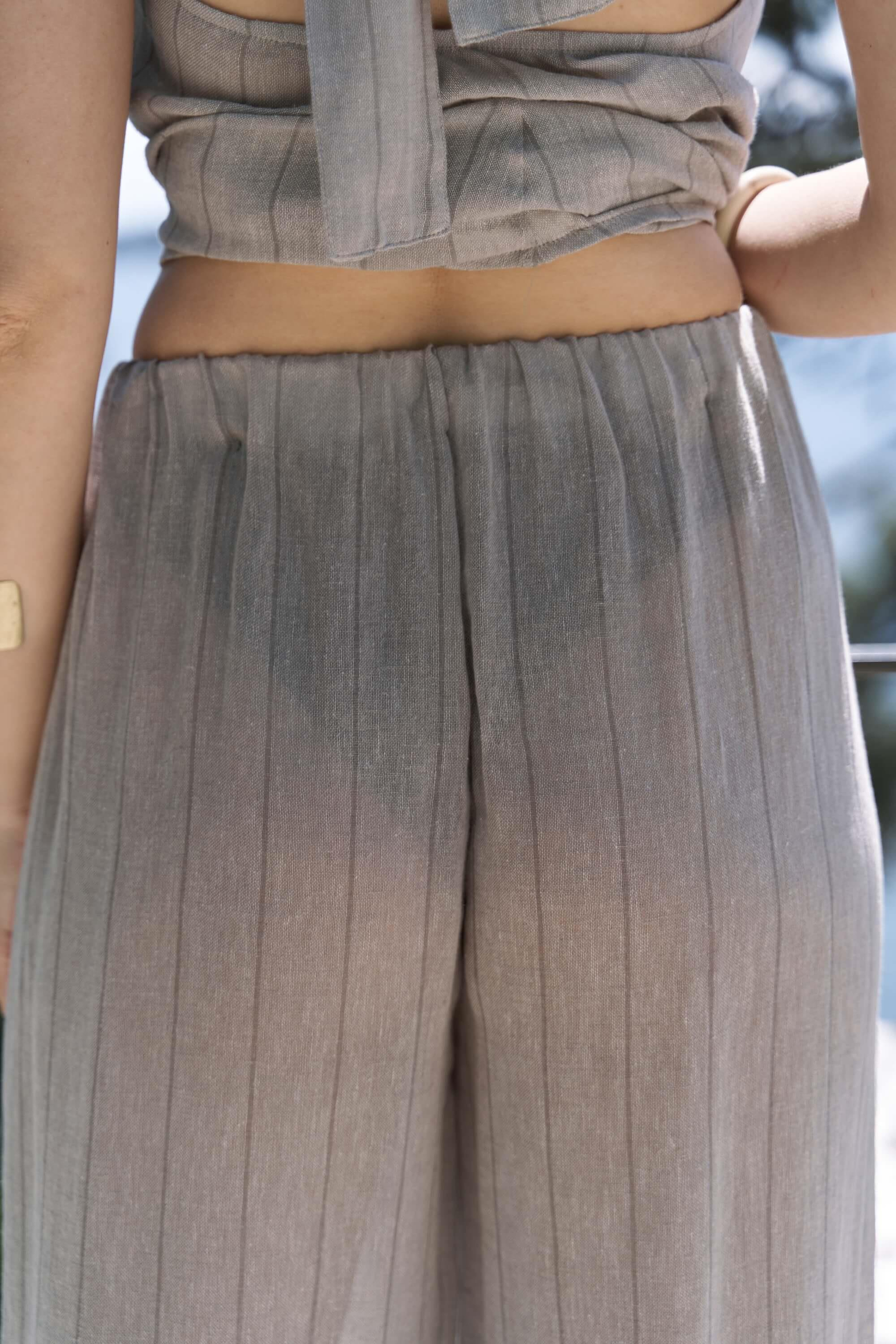 Cadhas Boyundan Bağlamalı Vizon Crop Pantolon Takım