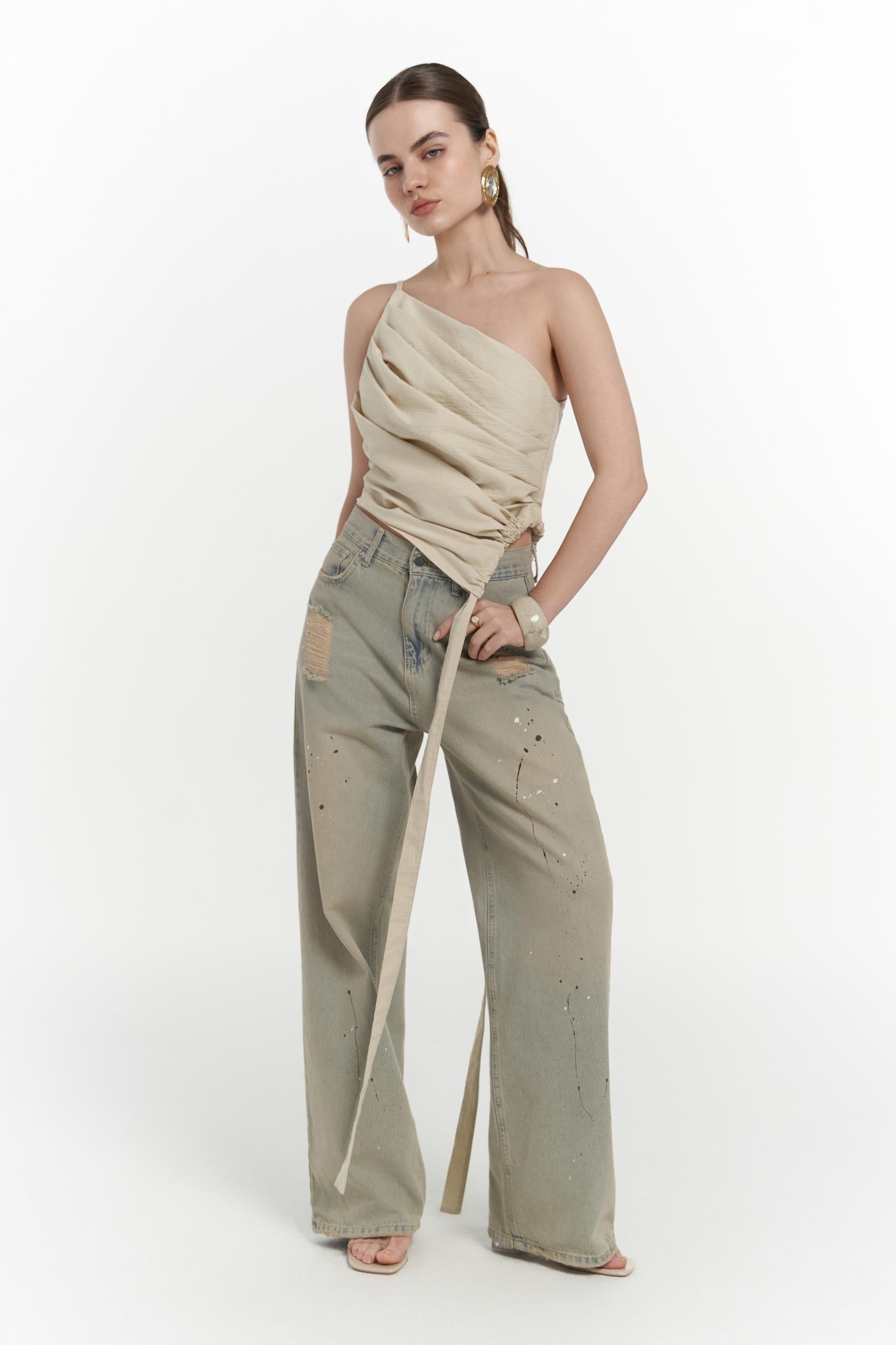 Calista Bağlamalı Bej Crop