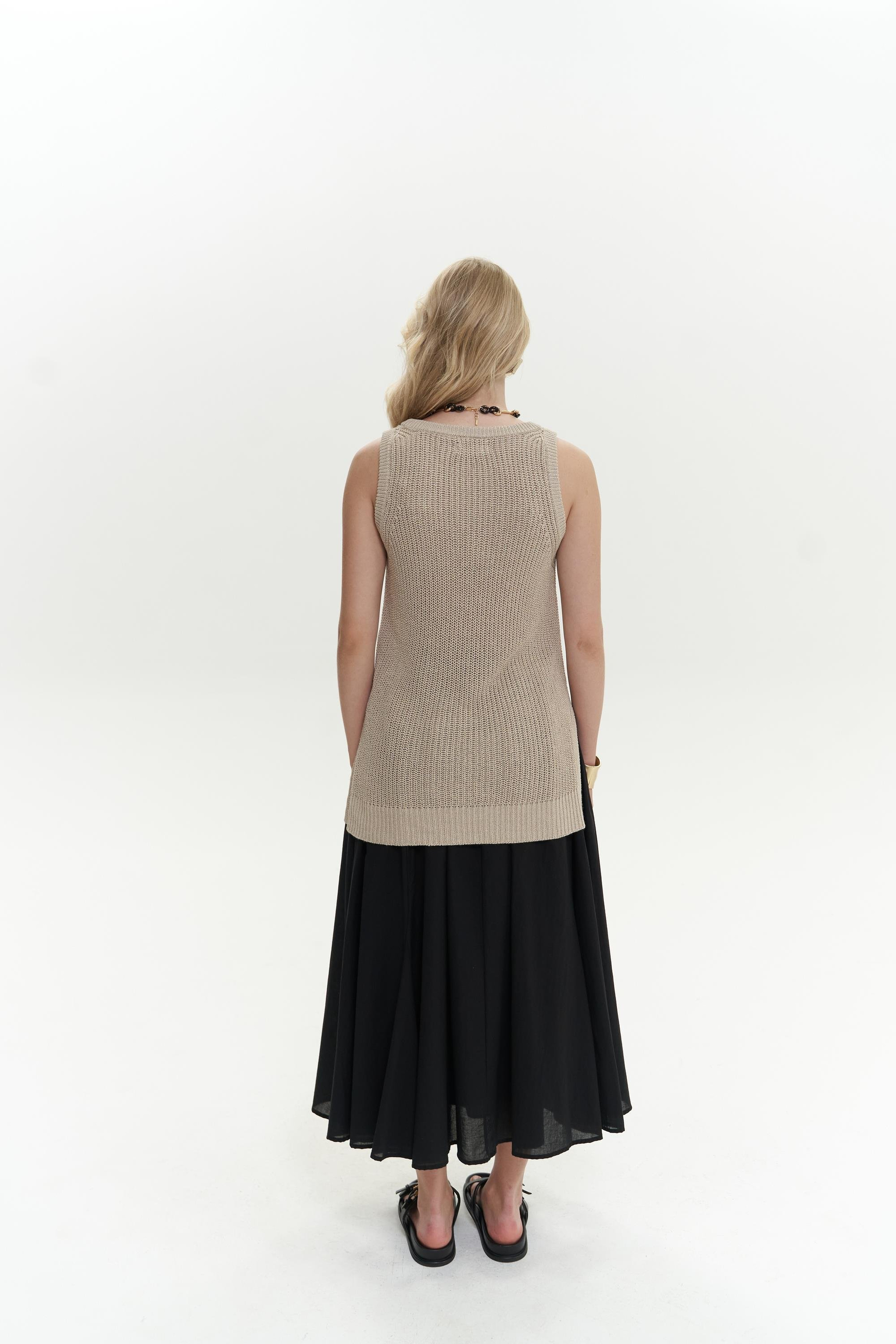 Canti Triko Yırtmaç Detay Kolsuz Bej Süveter