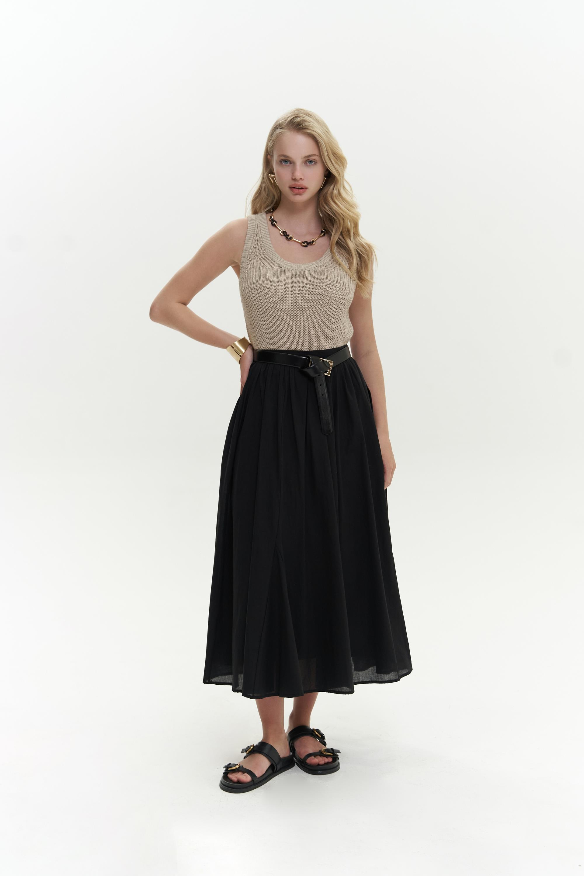 Canti Triko Yırtmaç Detay Kolsuz Bej Süveter