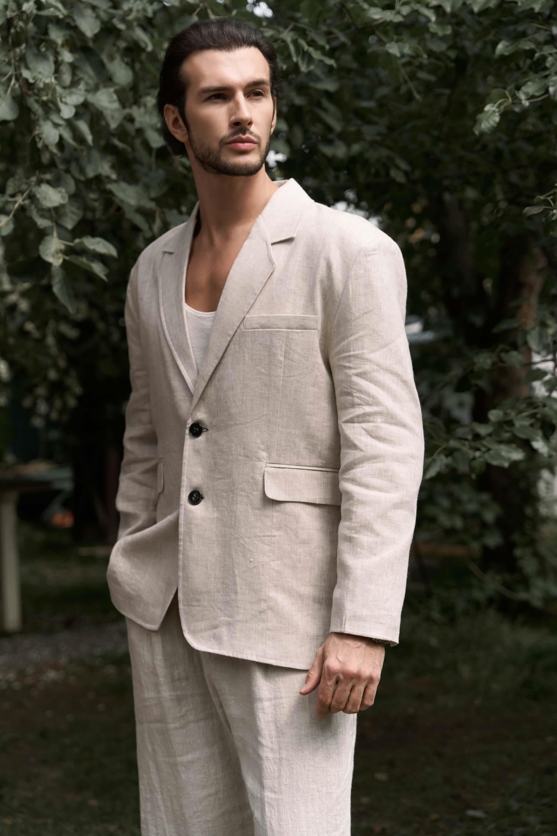 Carlo Naturel Keten Erkek Blazer