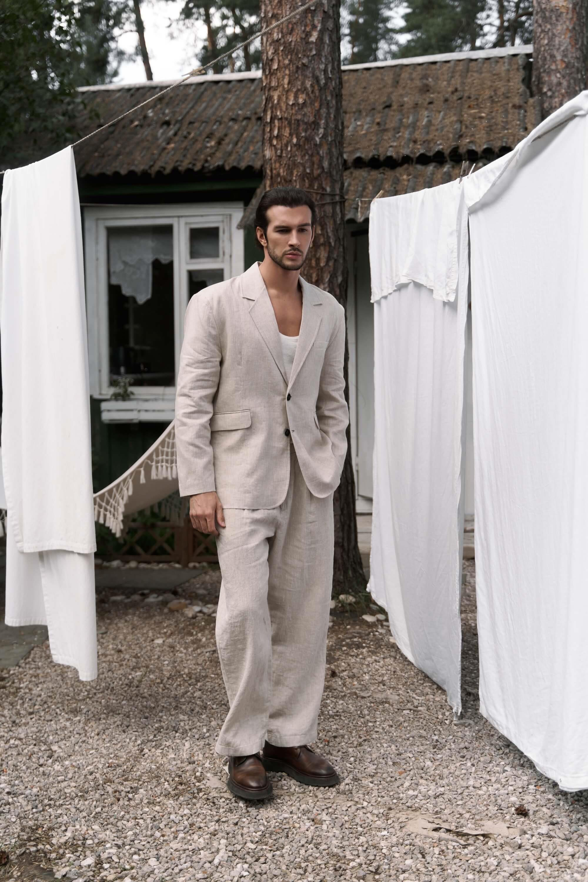 Carlo Naturel Keten Erkek Blazer