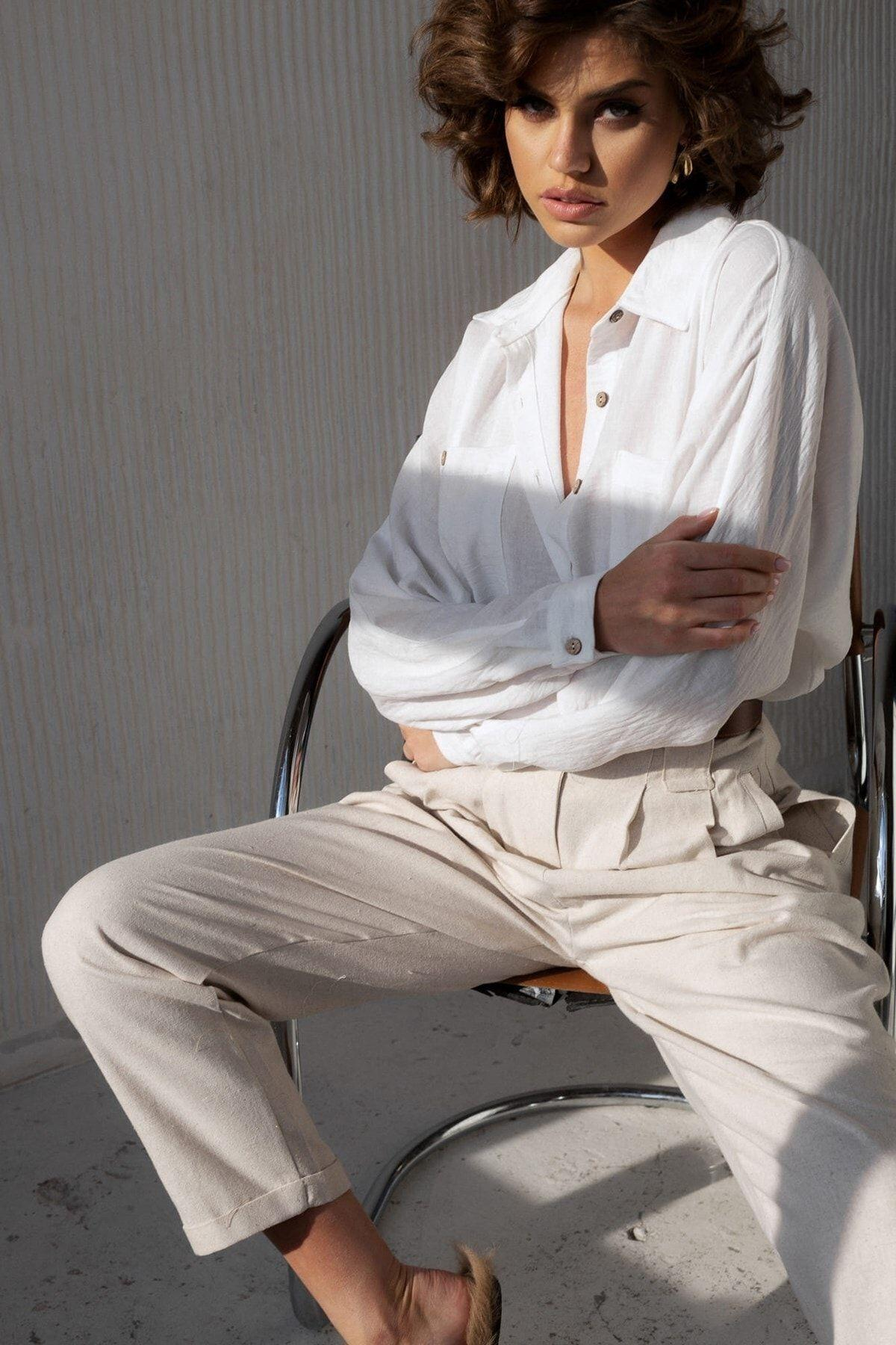 Bohemai Carrot Beige Linen Trousers