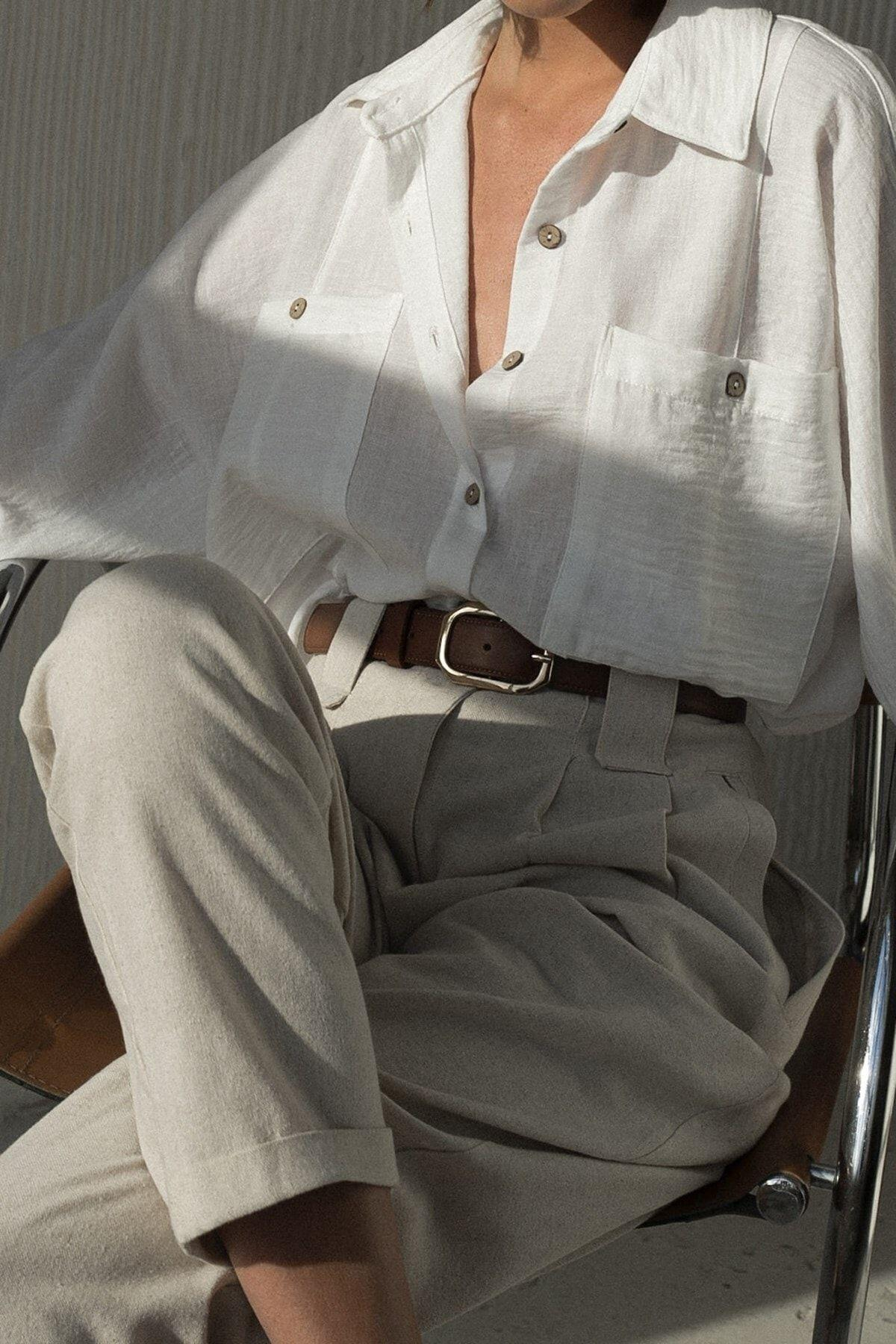 Bohemai Carrot Beige Linen Trousers