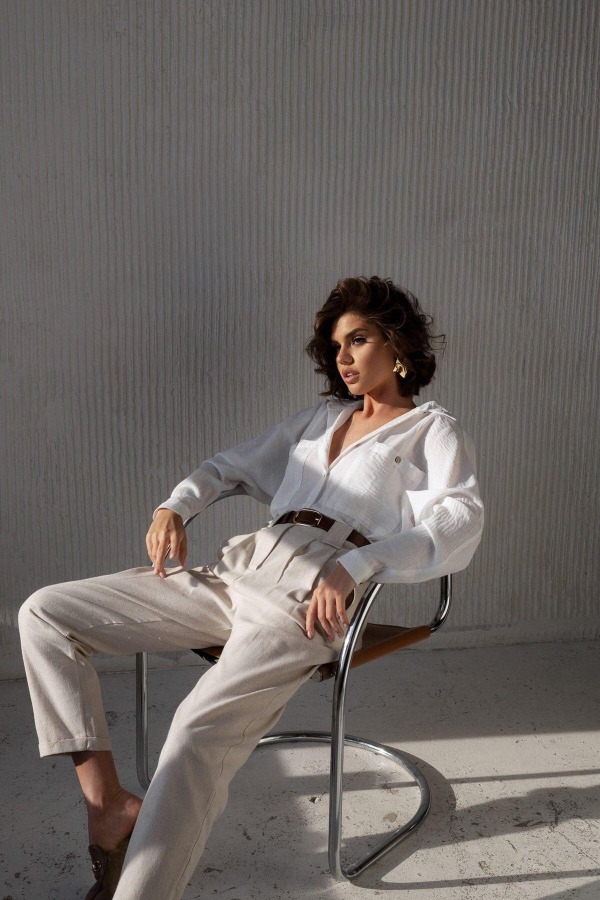 Bohemai Carrot Beige Linen Trousers