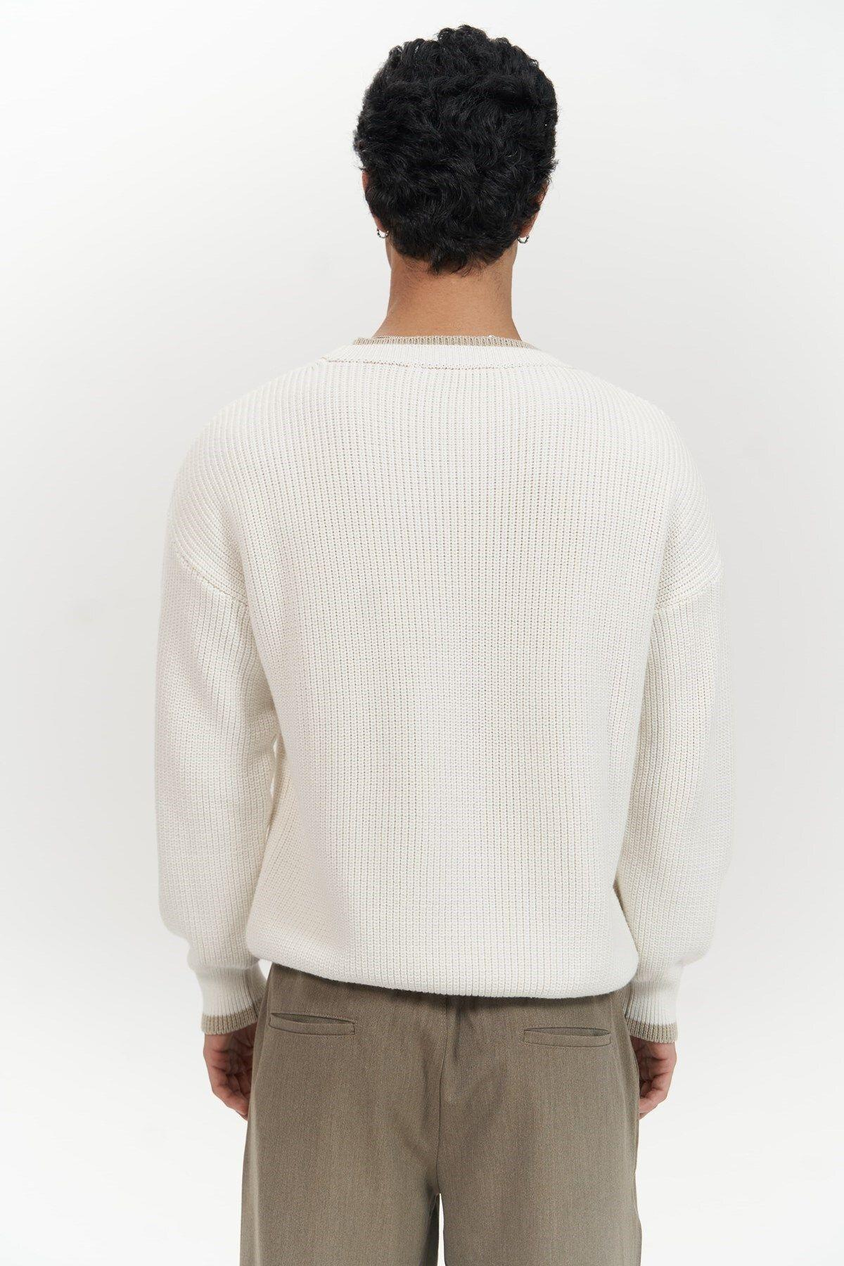Carter Men's Ecru Knit Sweater with Double-Collar Detail