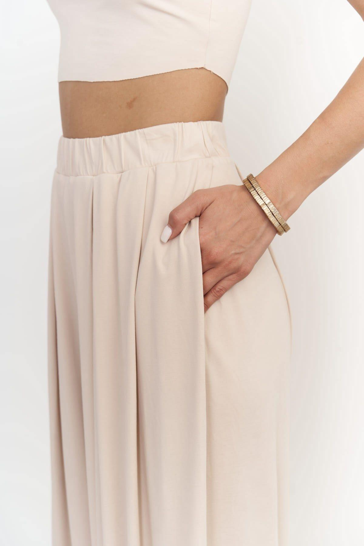 Casey Bej Crop Pantolon Takım