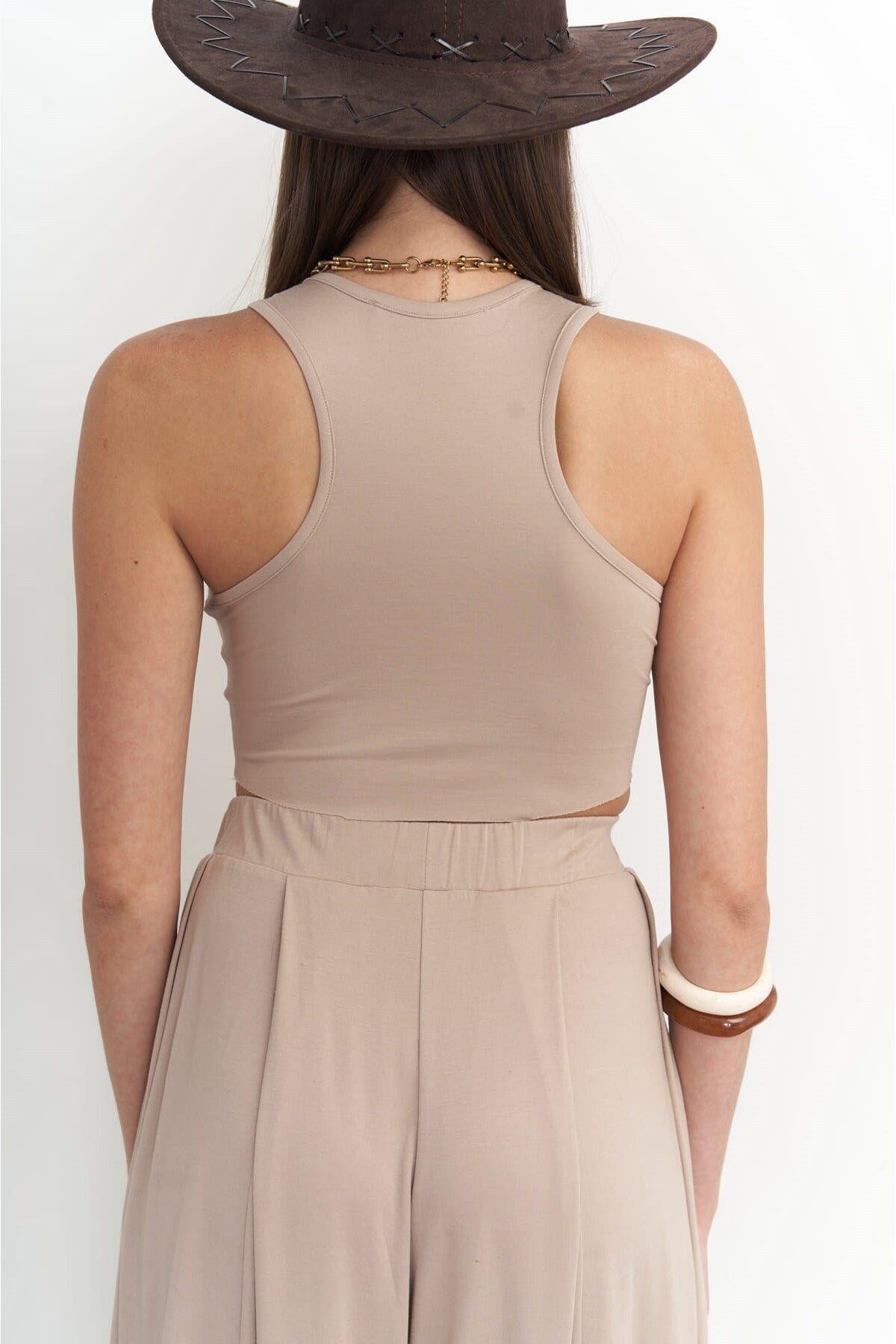 Casey Dark Beige Crop & Pants Set