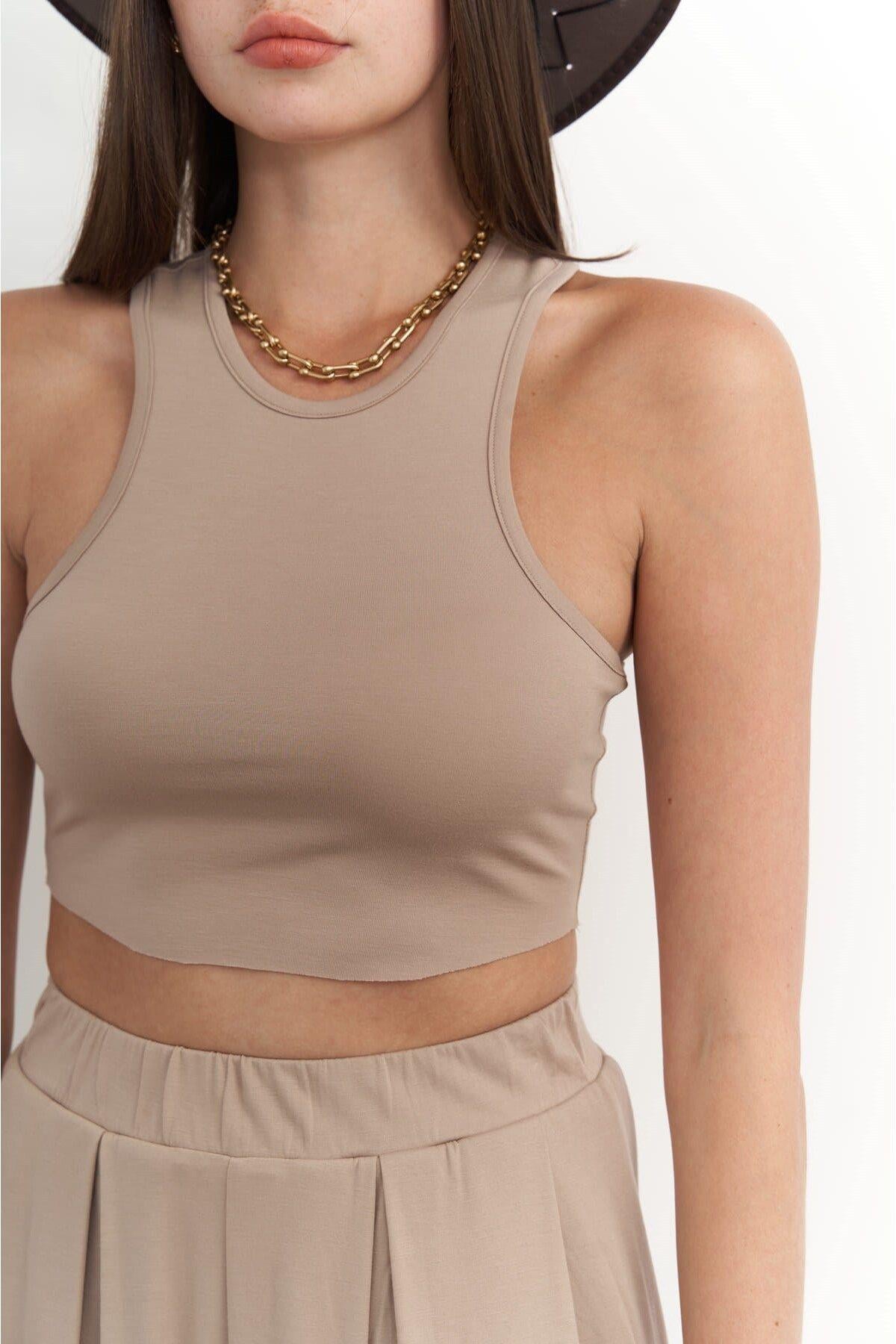 Casey Dark Beige Crop & Pants Set