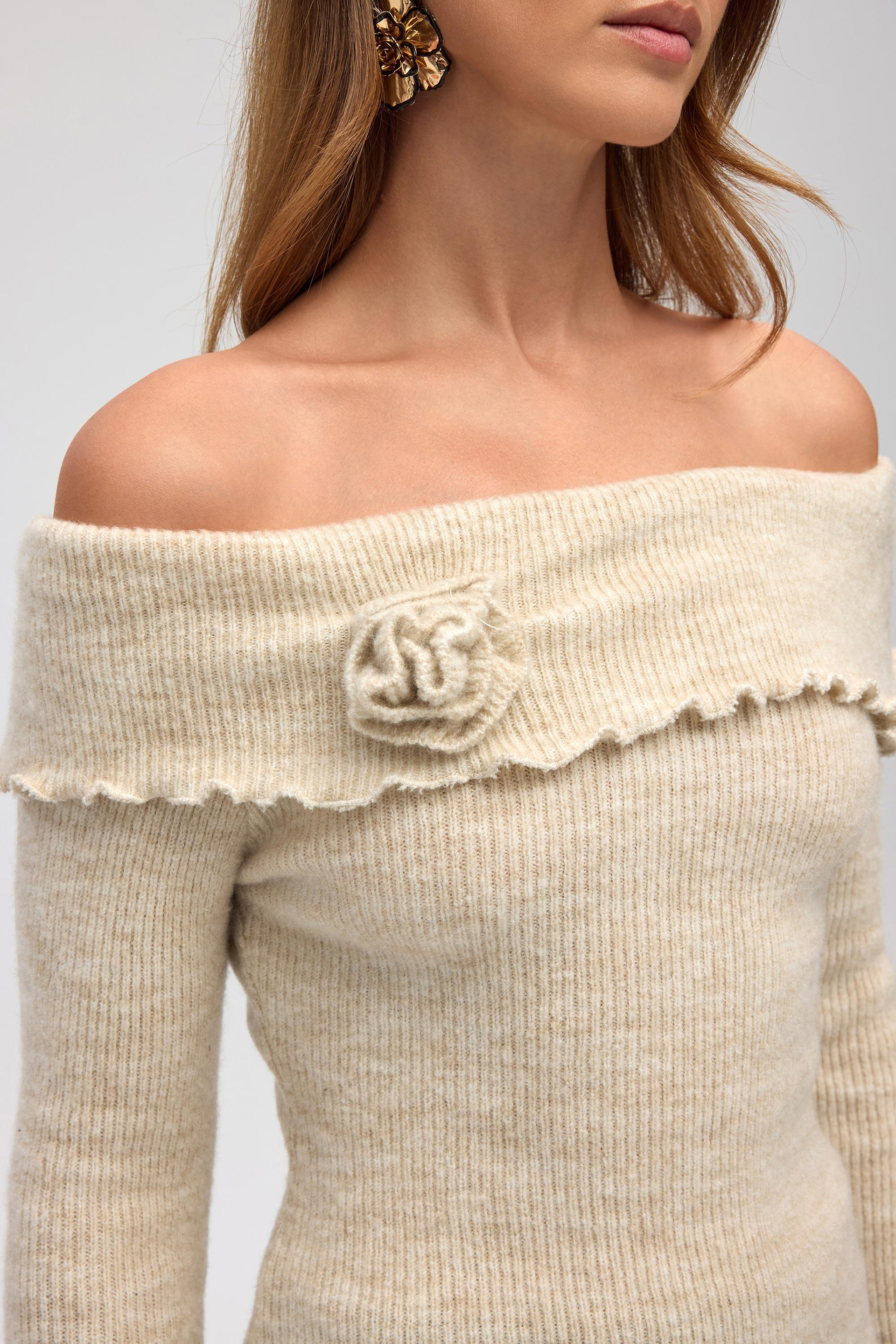 Casica Carmen Yaka Bej Triko Kazak