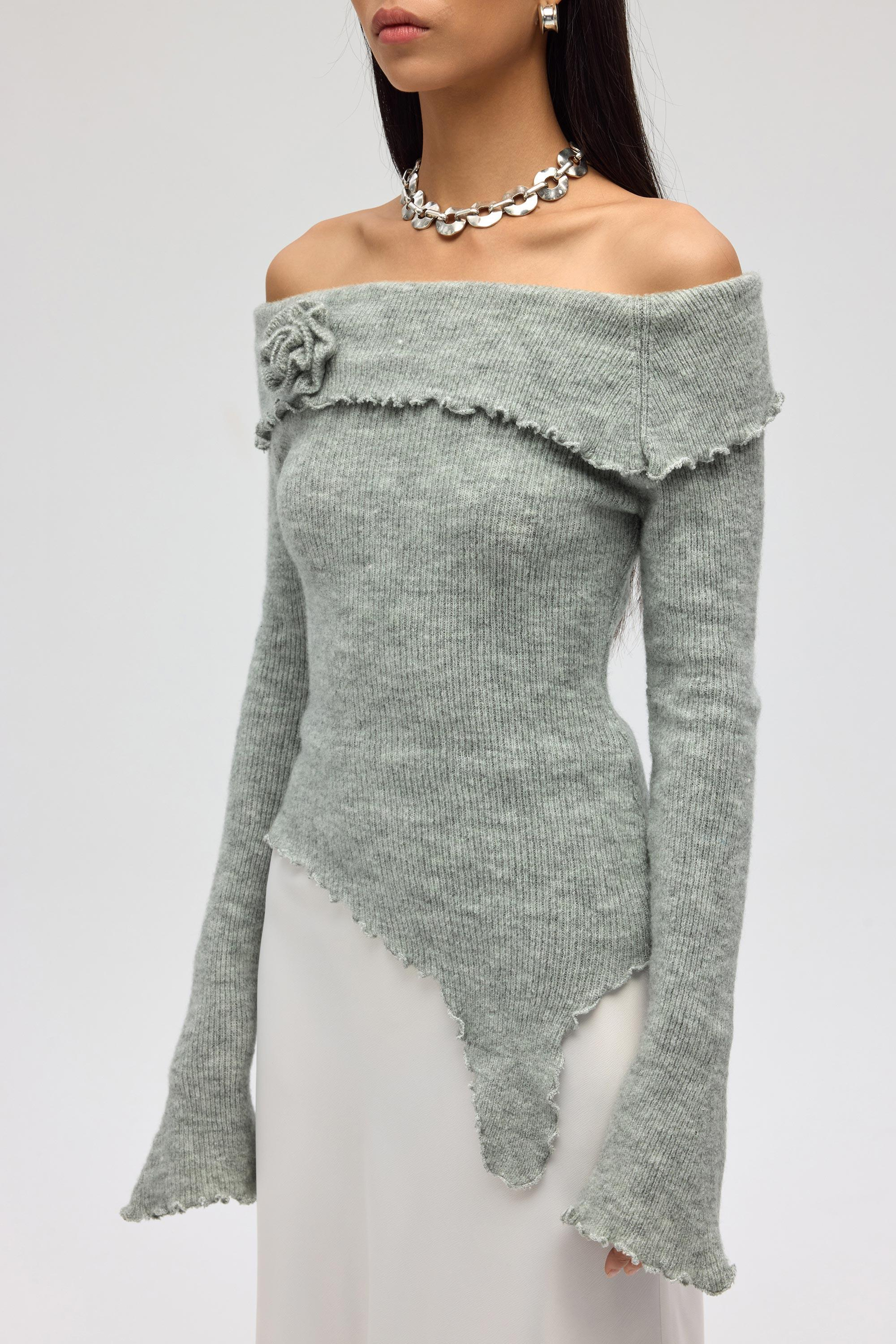 Casica Carmen Yaka Gri Triko Kazak