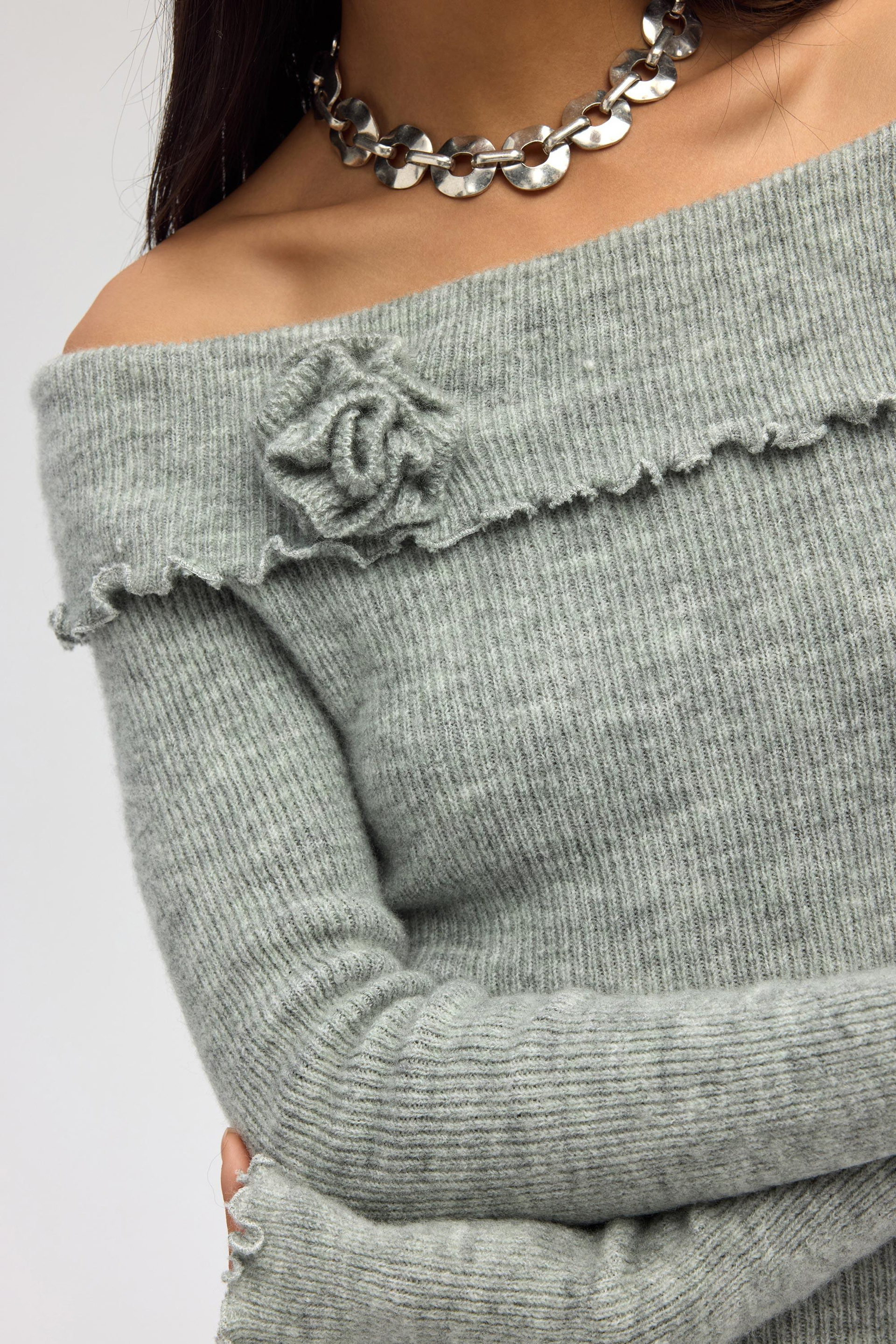 Casica Carmen Yaka Gri Triko Kazak