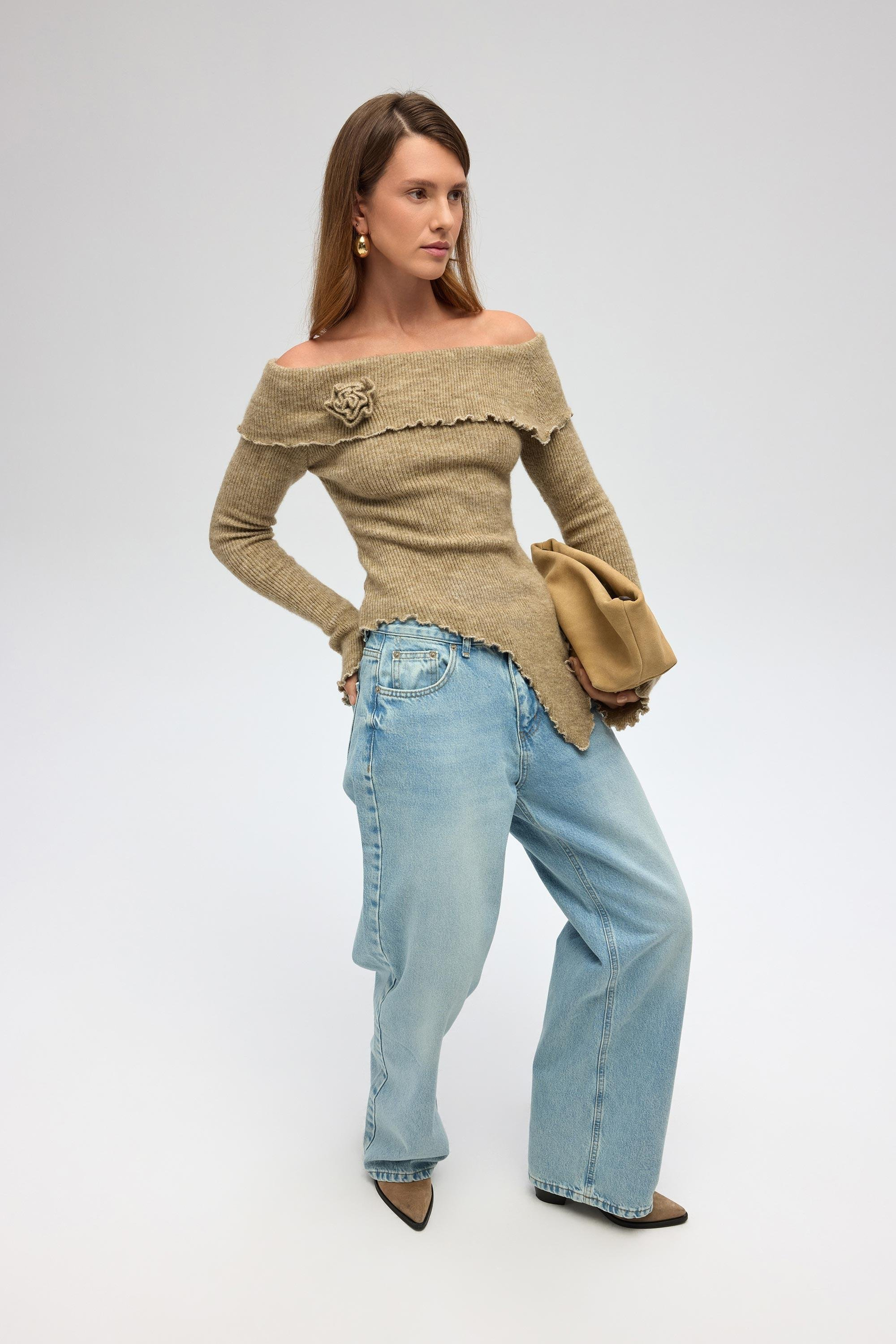 Casica Carmen Yaka Vizon Triko Kazak