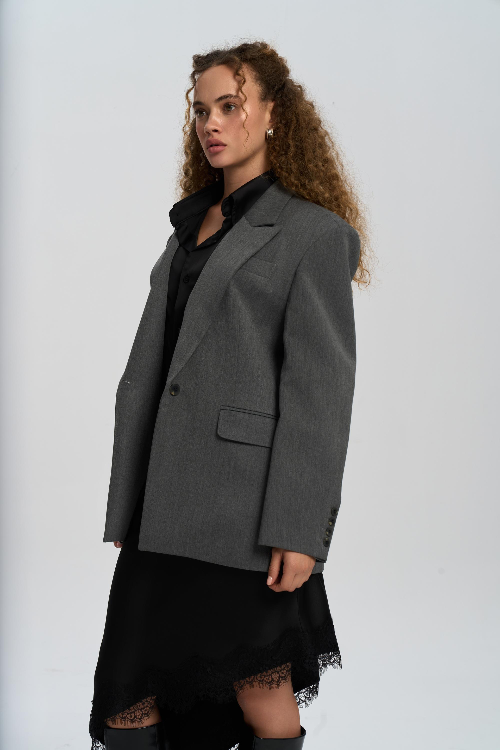 Catroux Shirt Collar Detailed Charcoal Blazer