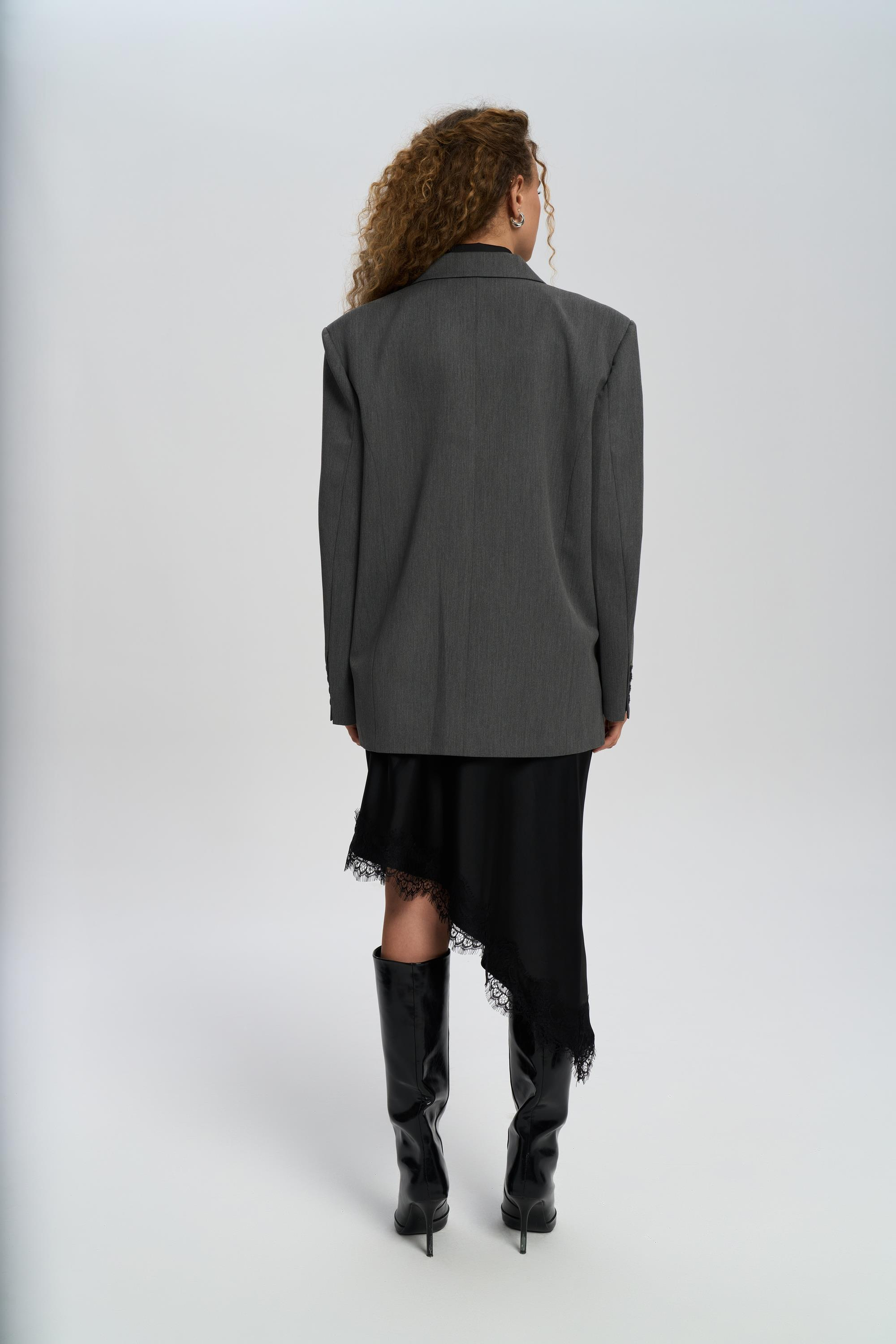 Catroux Shirt Collar Detailed Charcoal Blazer