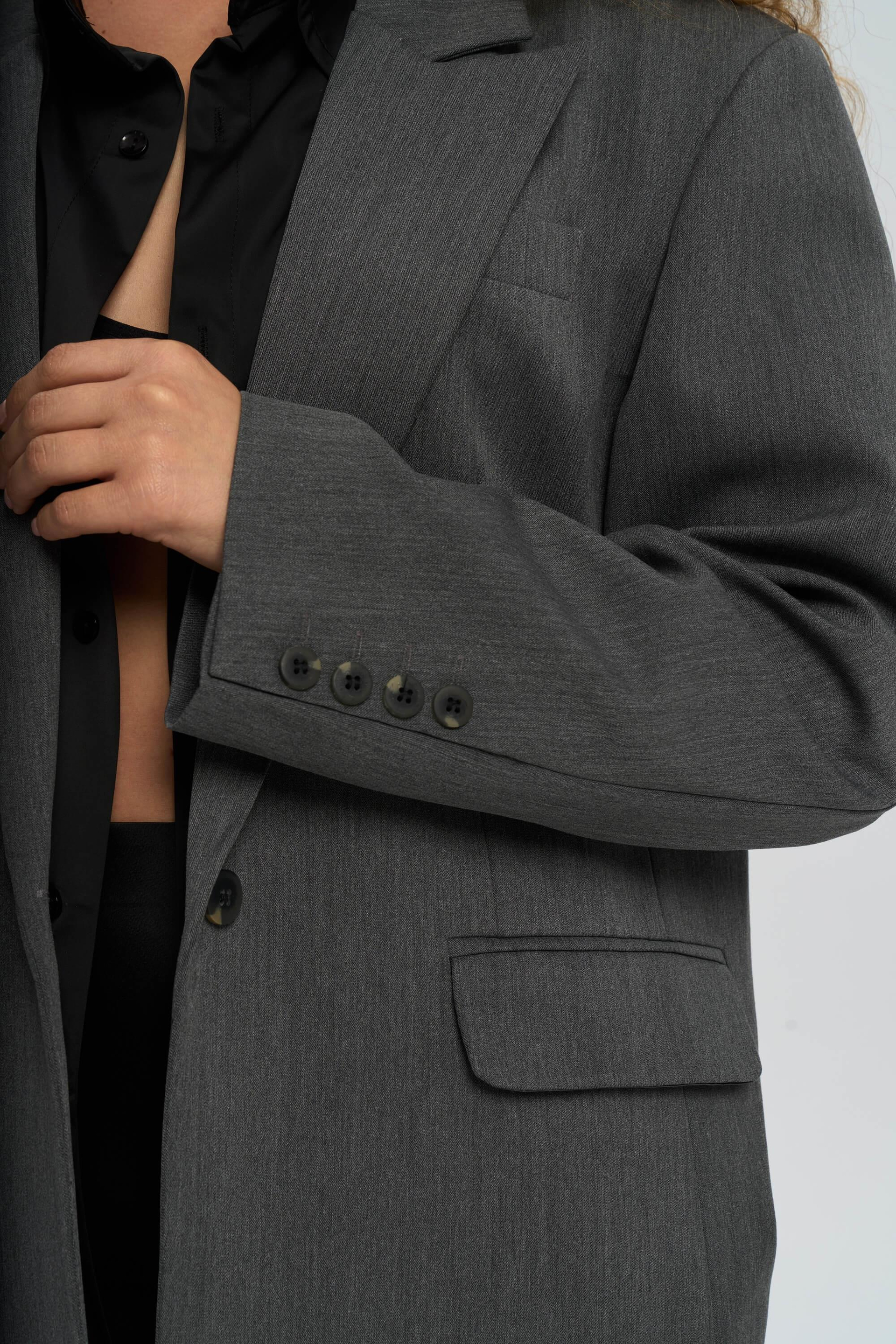 Catroux Shirt Collar Detailed Charcoal Blazer