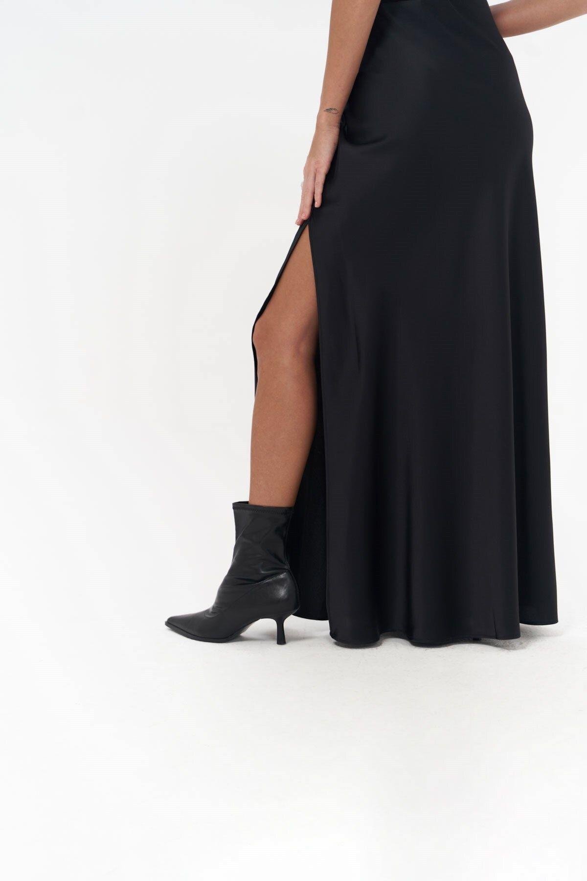 Cecil Black Satin Skirt