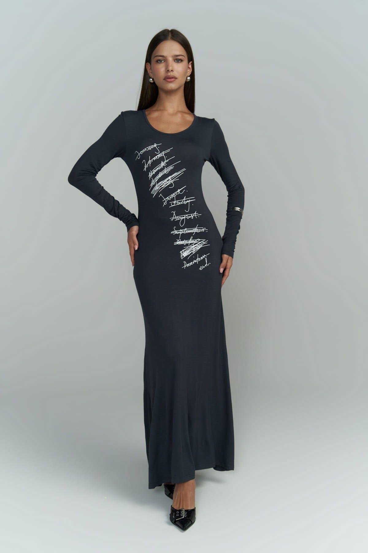 Ceria Füme Uzun Elbise