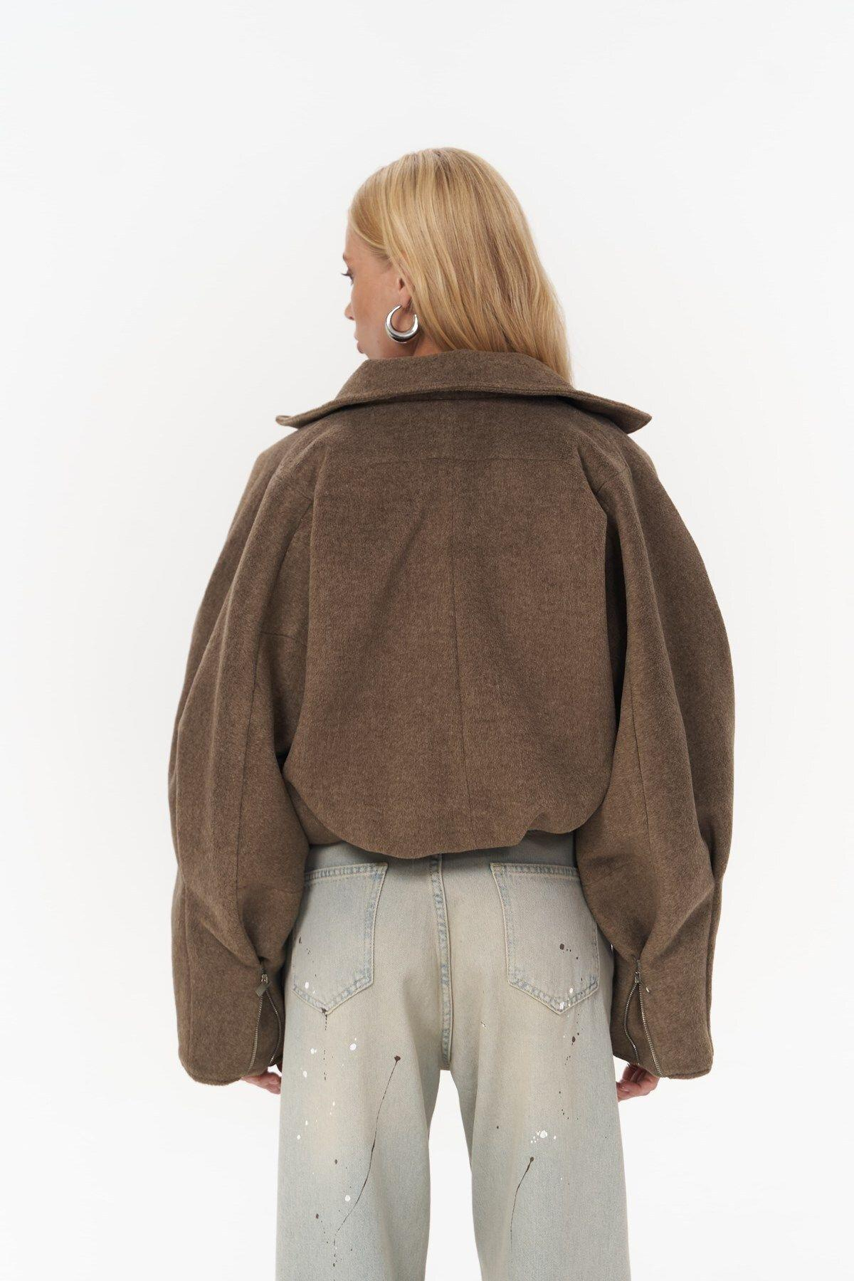 Chappel Brown Asymmetrical Jacket with Zipper Detail