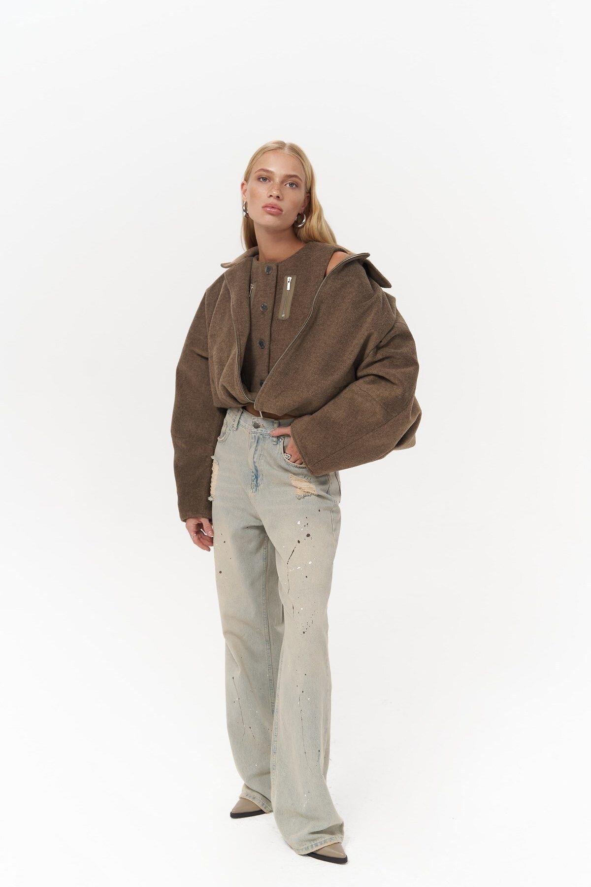 Chappel Brown Asymmetrical Jacket with Zipper Detail