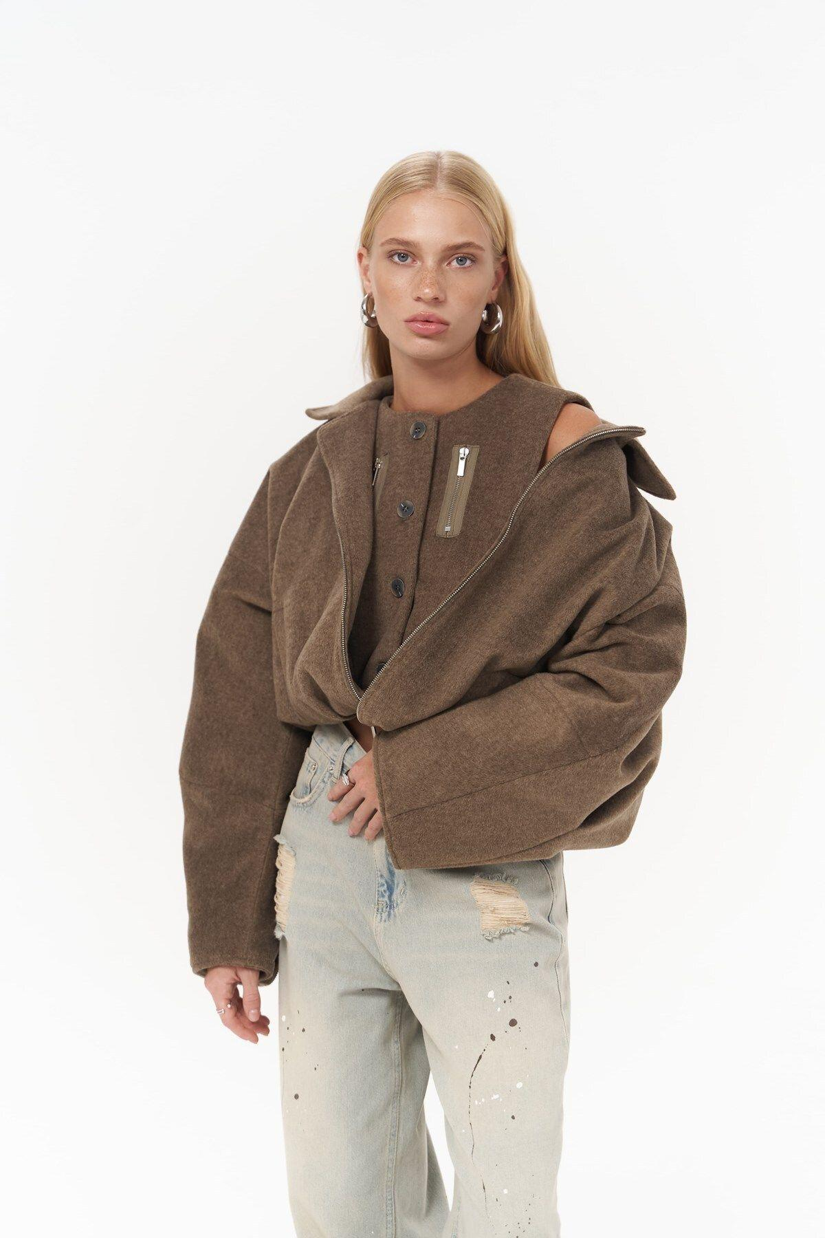 Chappel Brown Asymmetrical Jacket with Zipper Detail