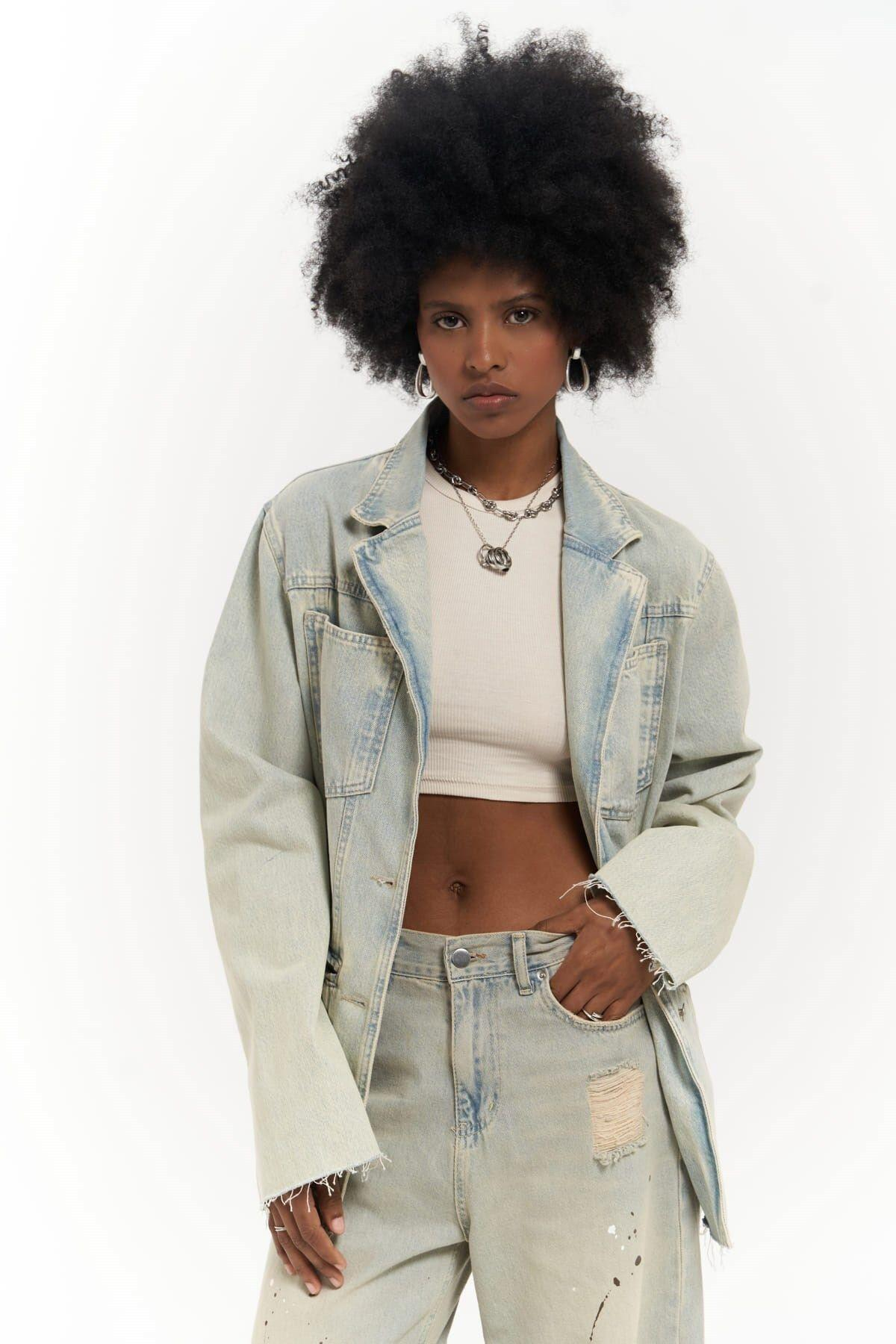 Charleston Kirli Mavi Blazer Jean Ceket
