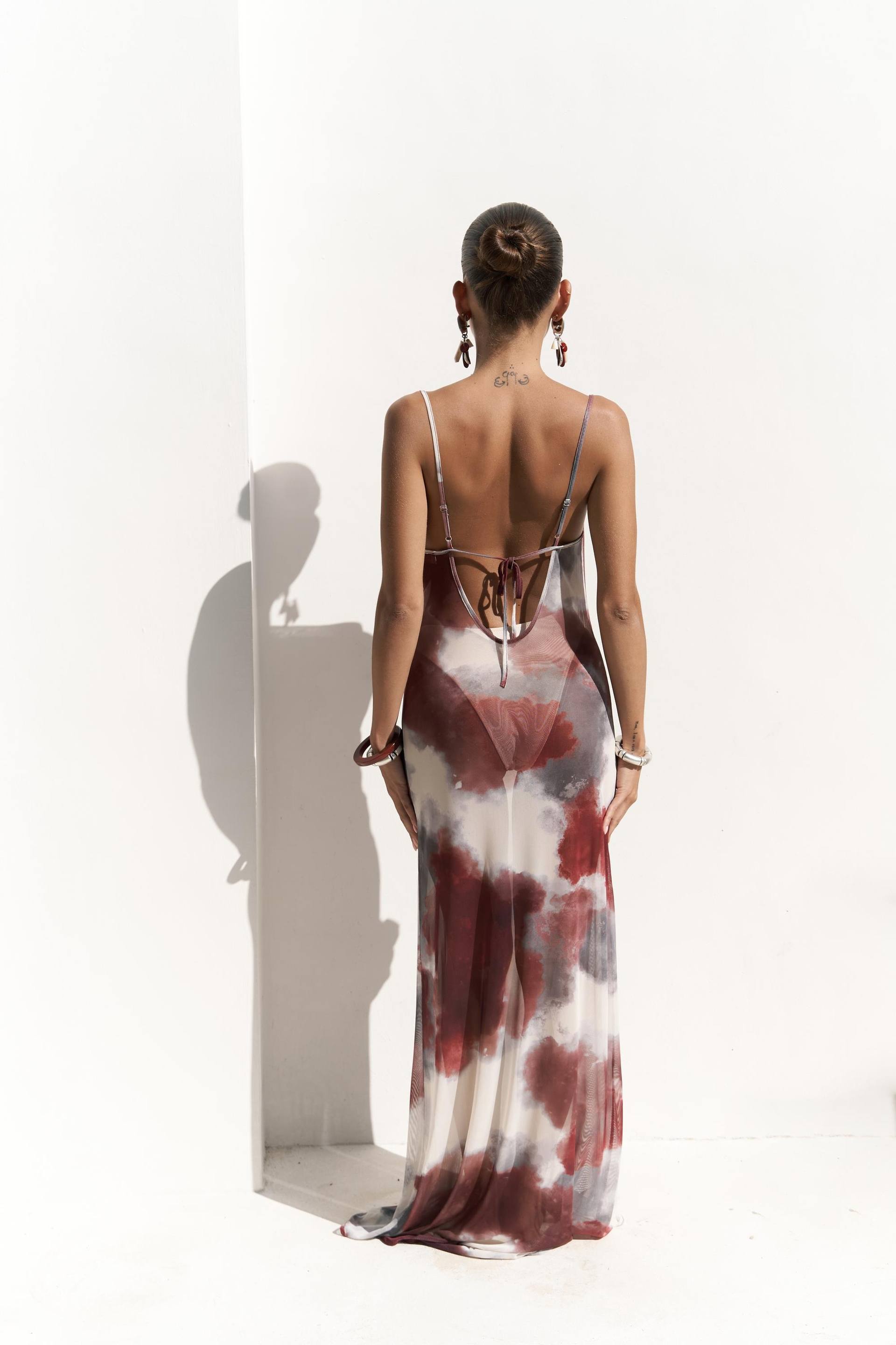 Chomhan Askılı Degaje Bordo Uzun Elbise