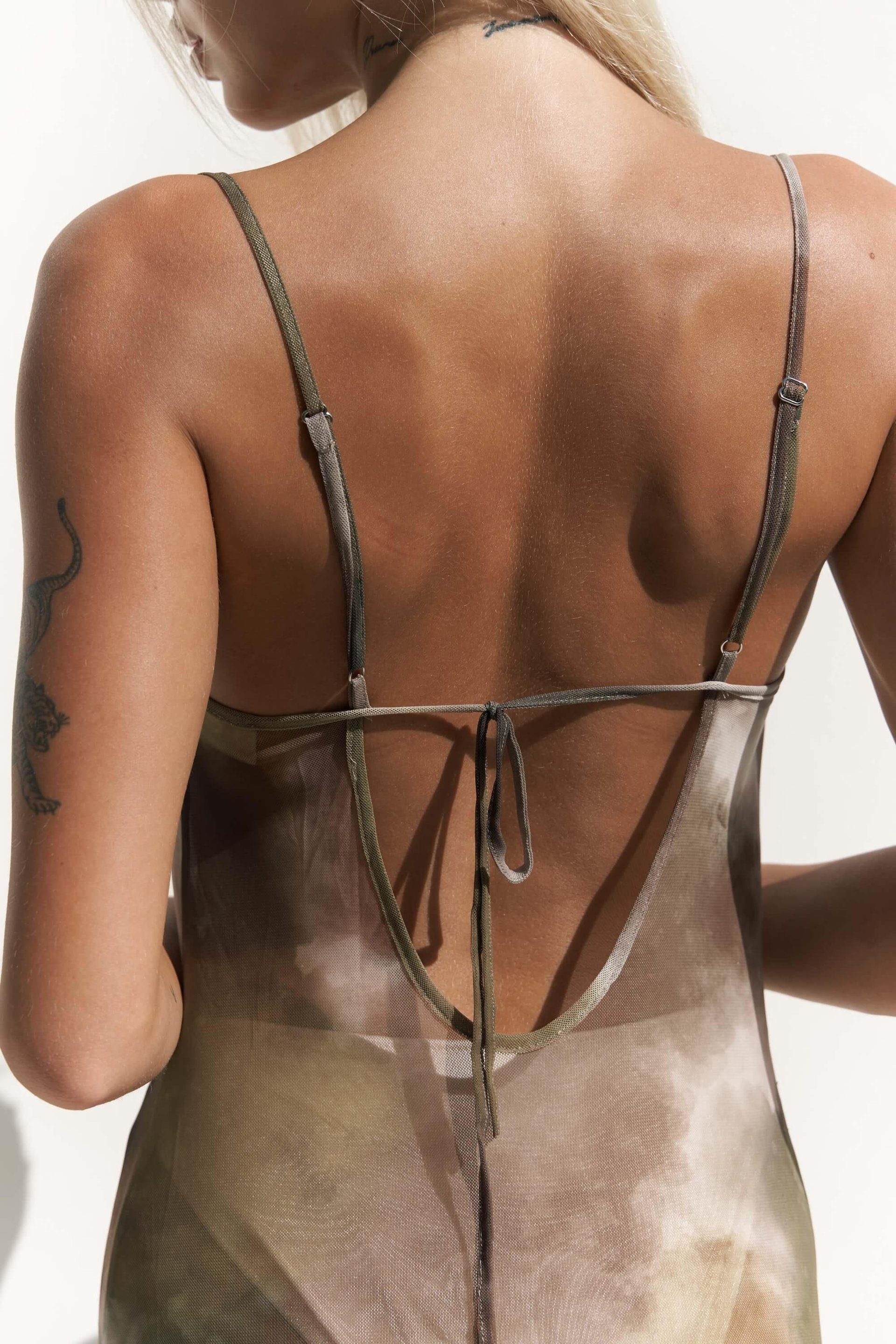 Chomhan Askılı Degaje Yeşil Uzun Elbise