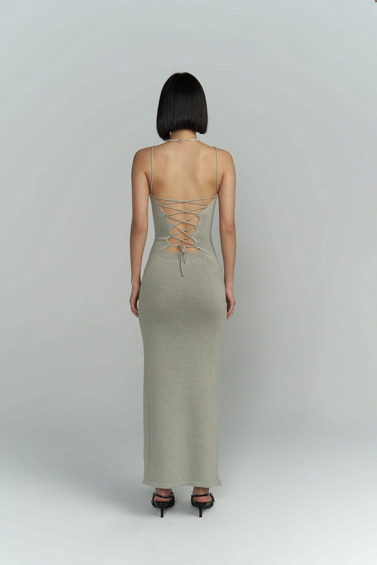 Cintia Sırt Dekolteli Gri Triko Elbise