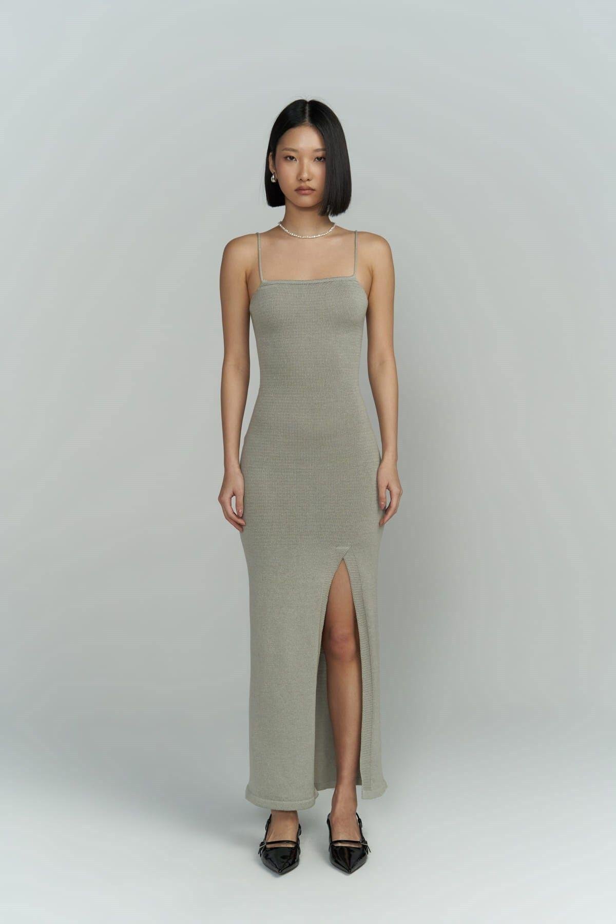 Cintia Sırt Dekolteli Gri Triko Elbise