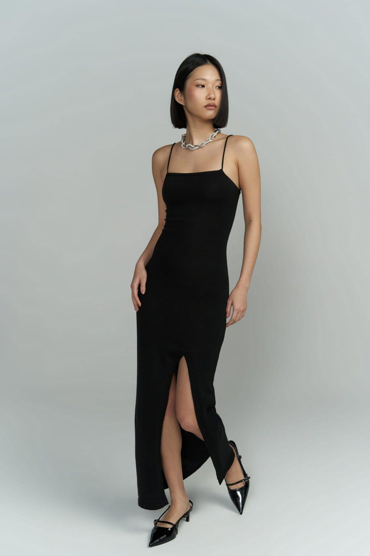 Cintia Low Back Black Knit Dress