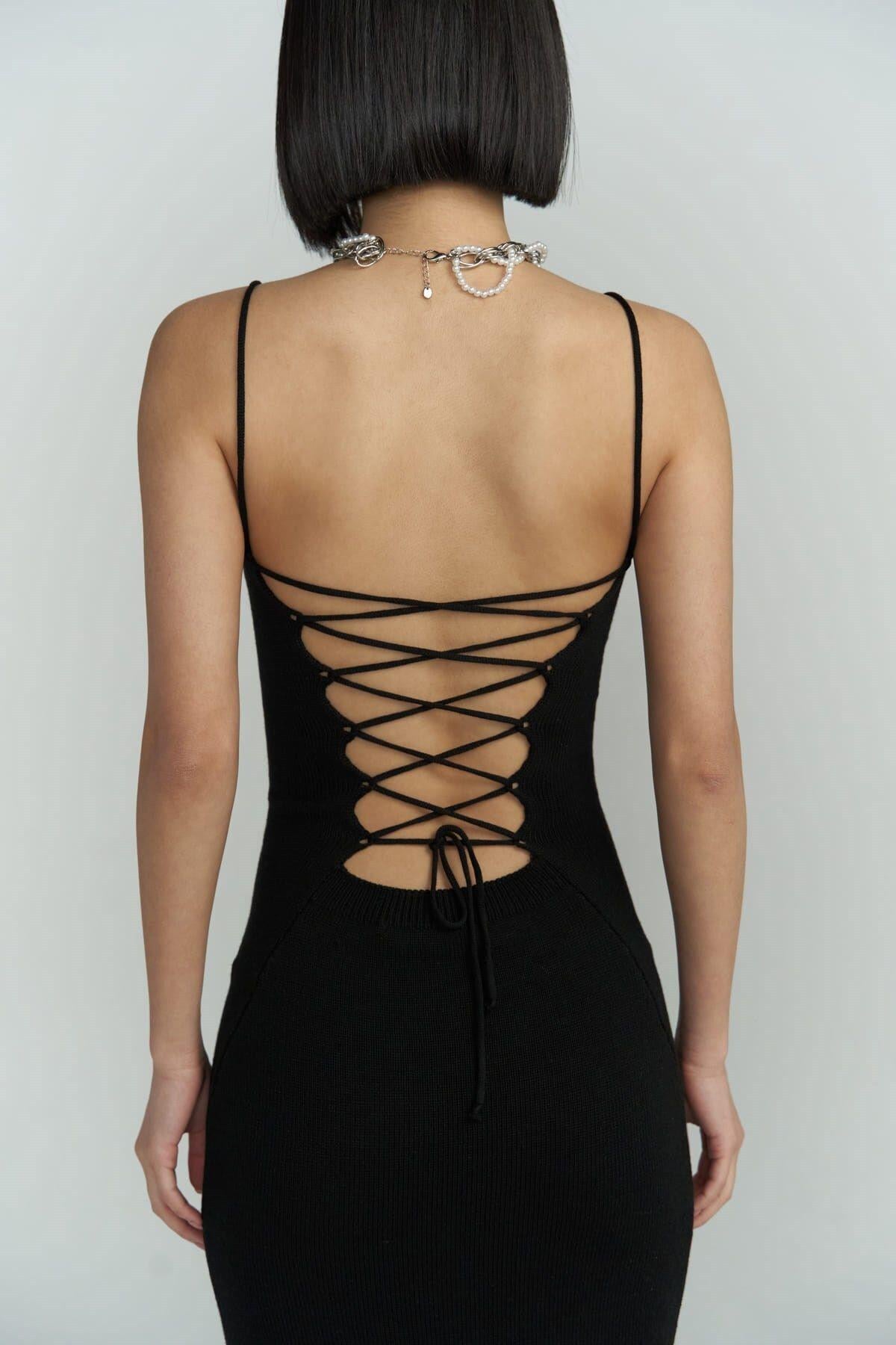 Cintia Low Back Black Knit Dress