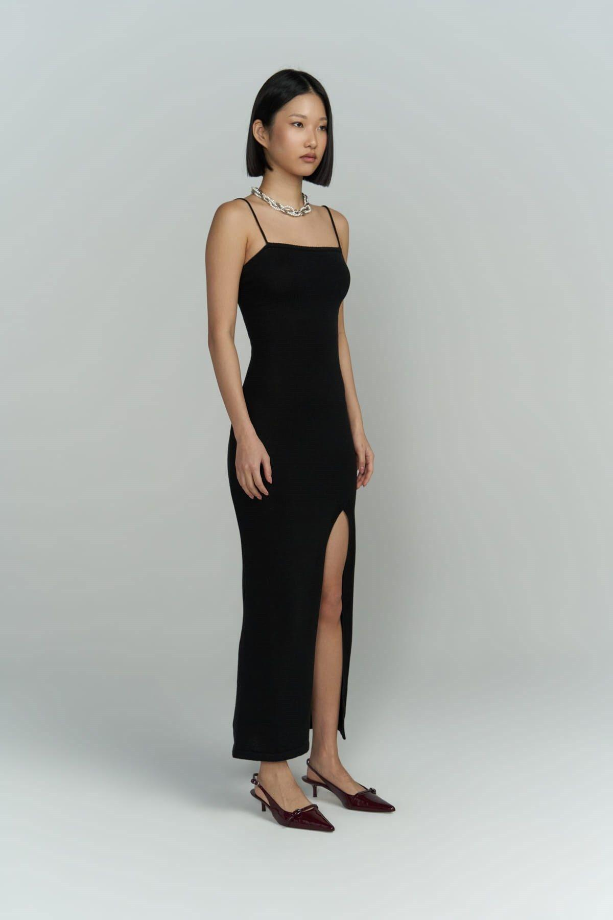 Cintia Low Back Black Knit Dress