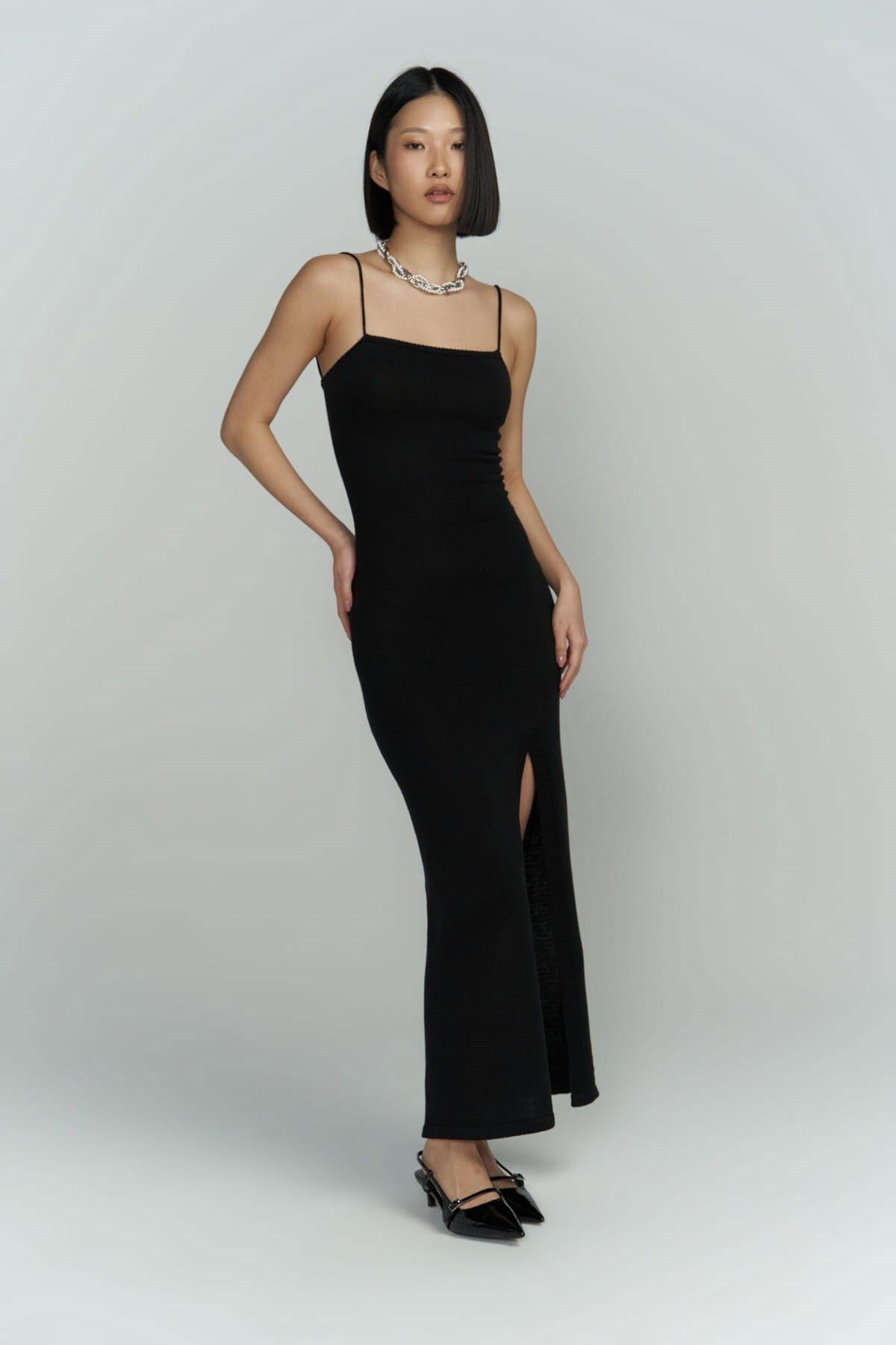 Cintia Low Back Black Knit Dress