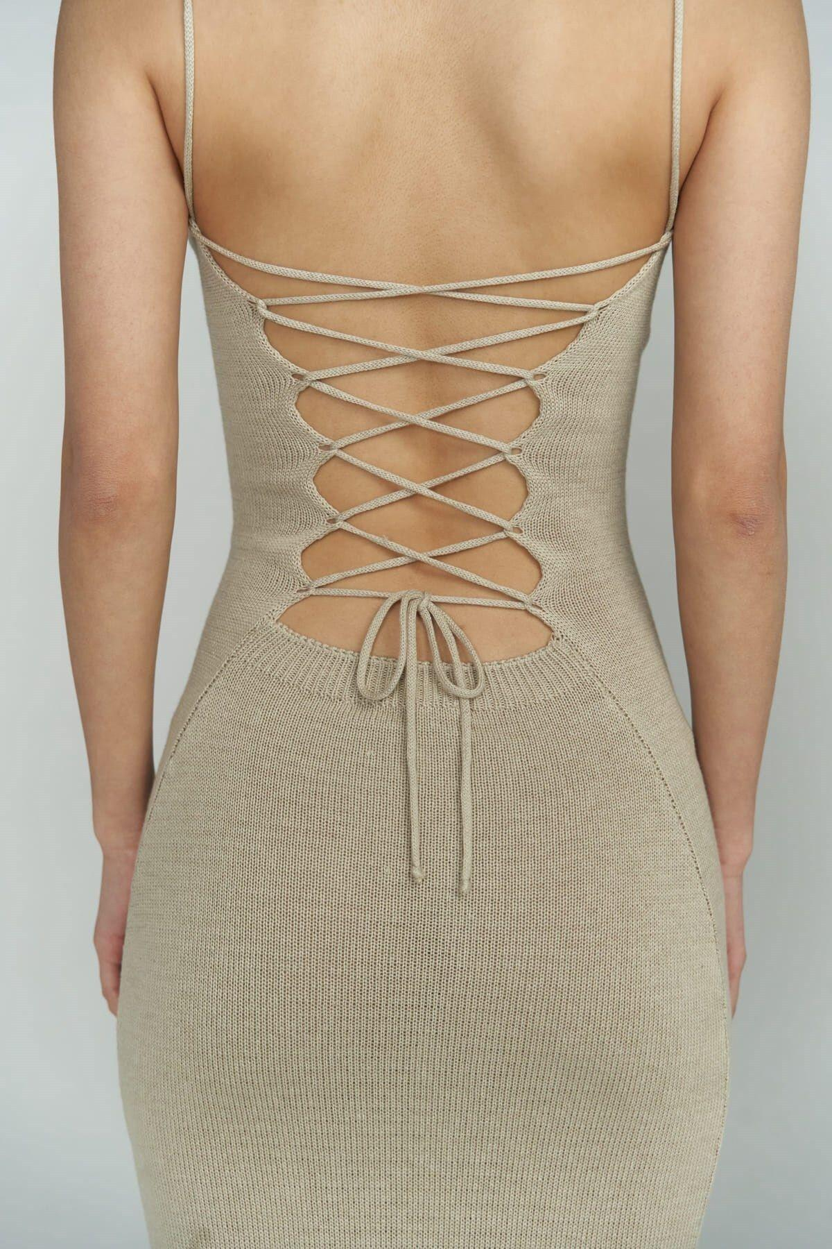 Cinita Low Back Light Gray Knit Dress