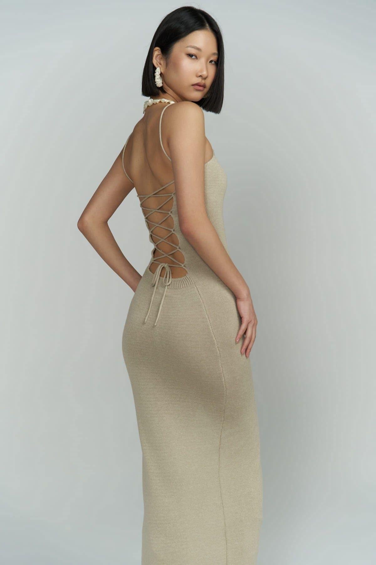 Cinita Low Back Light Gray Knit Dress
