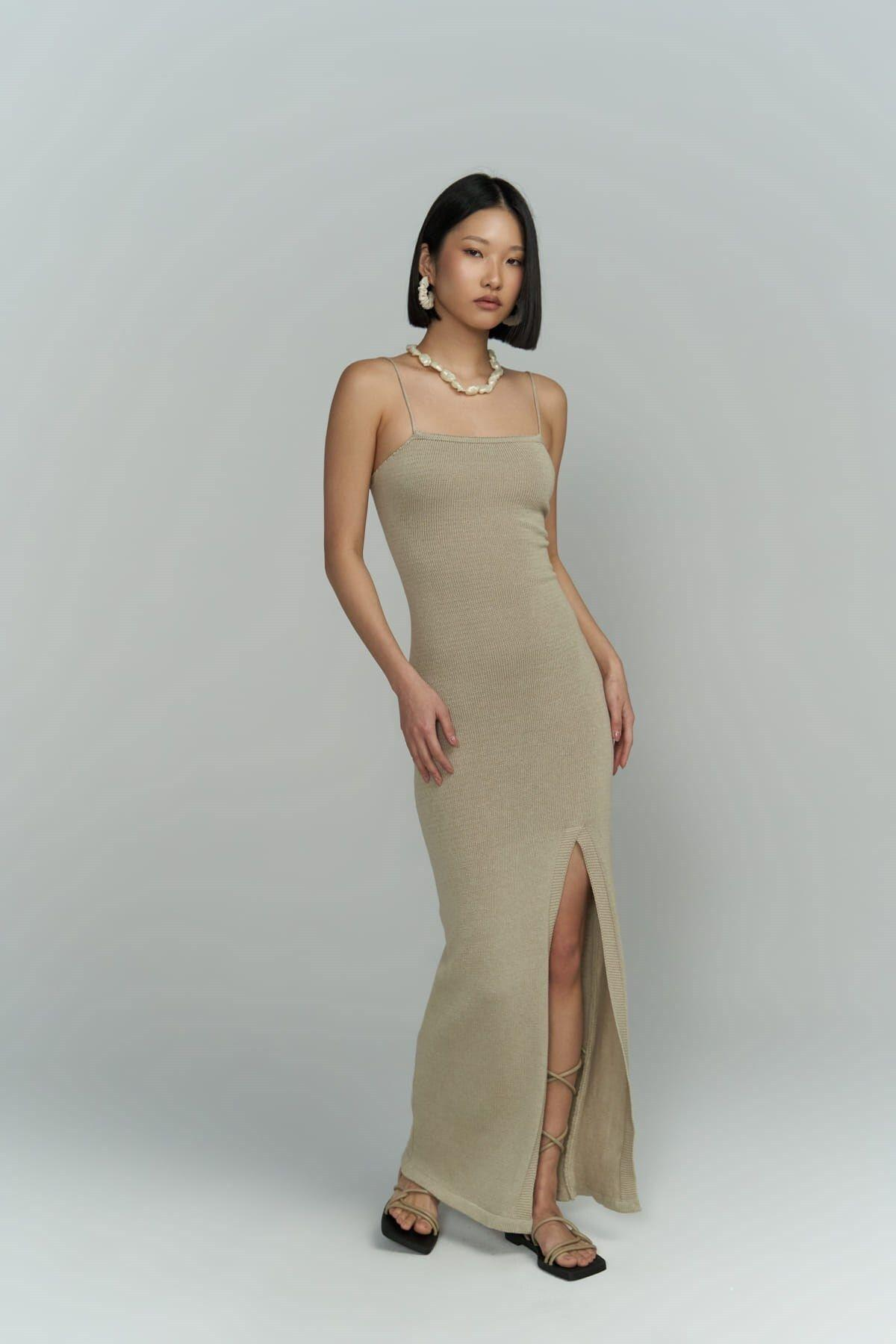 Cinita Low Back Light Gray Knit Dress