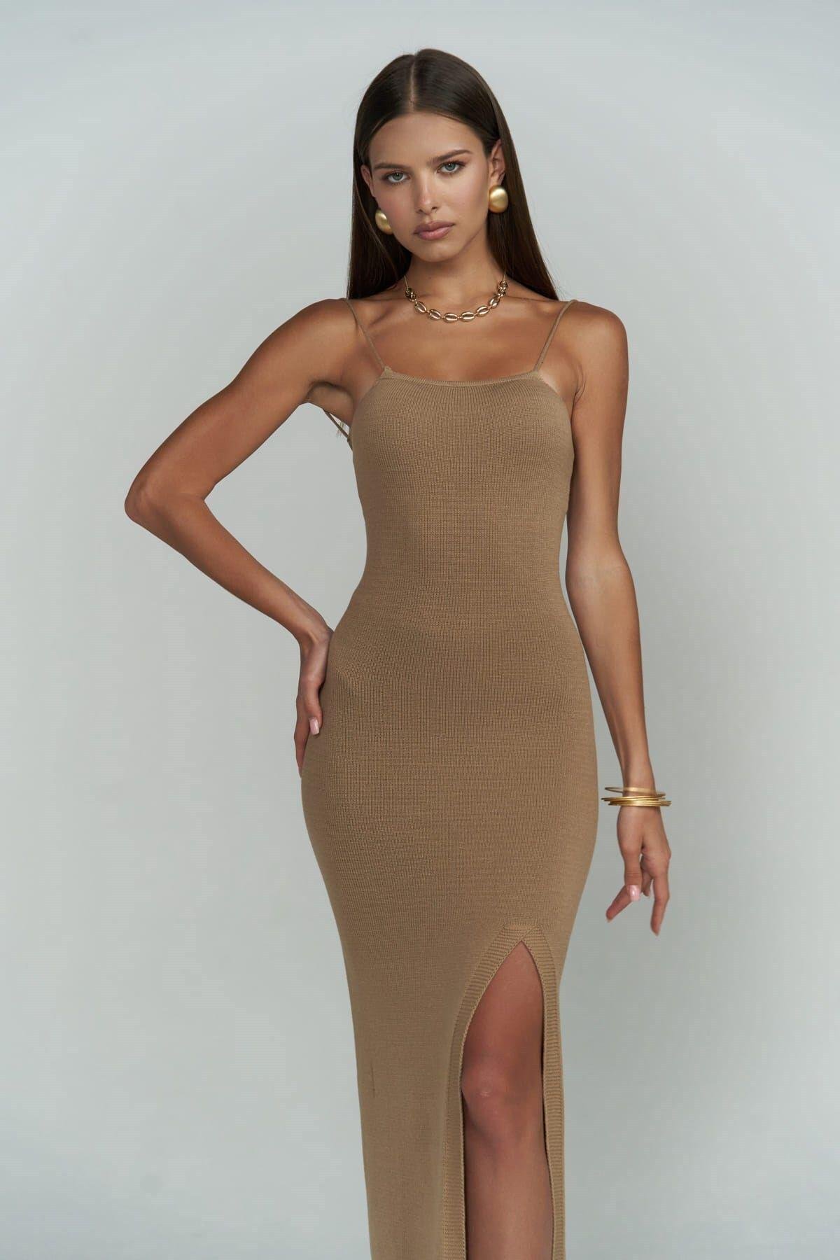 Cintia Sırt Dekolteli Vizon Triko Elbise