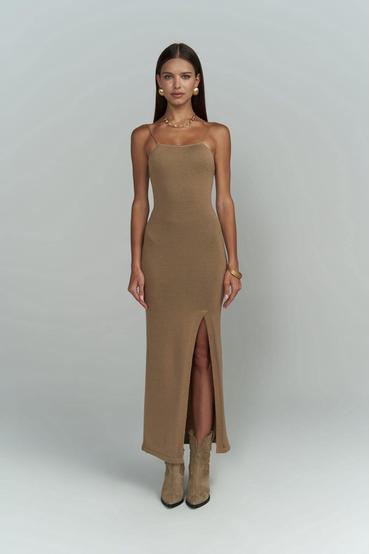 Cintia Sırt Dekolteli Vizon Triko Elbise