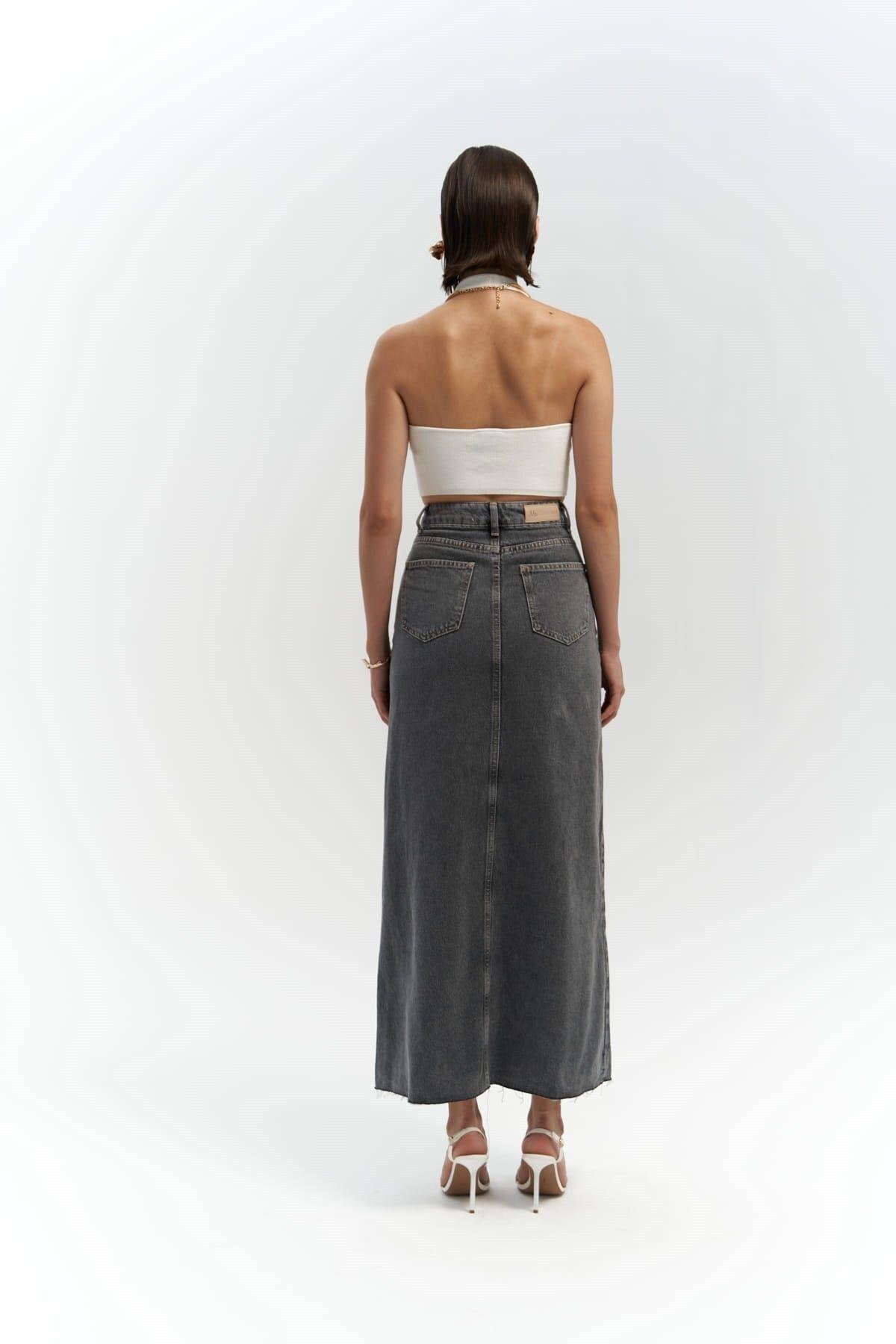 Claris Cross Dark Gray Denim Skirt