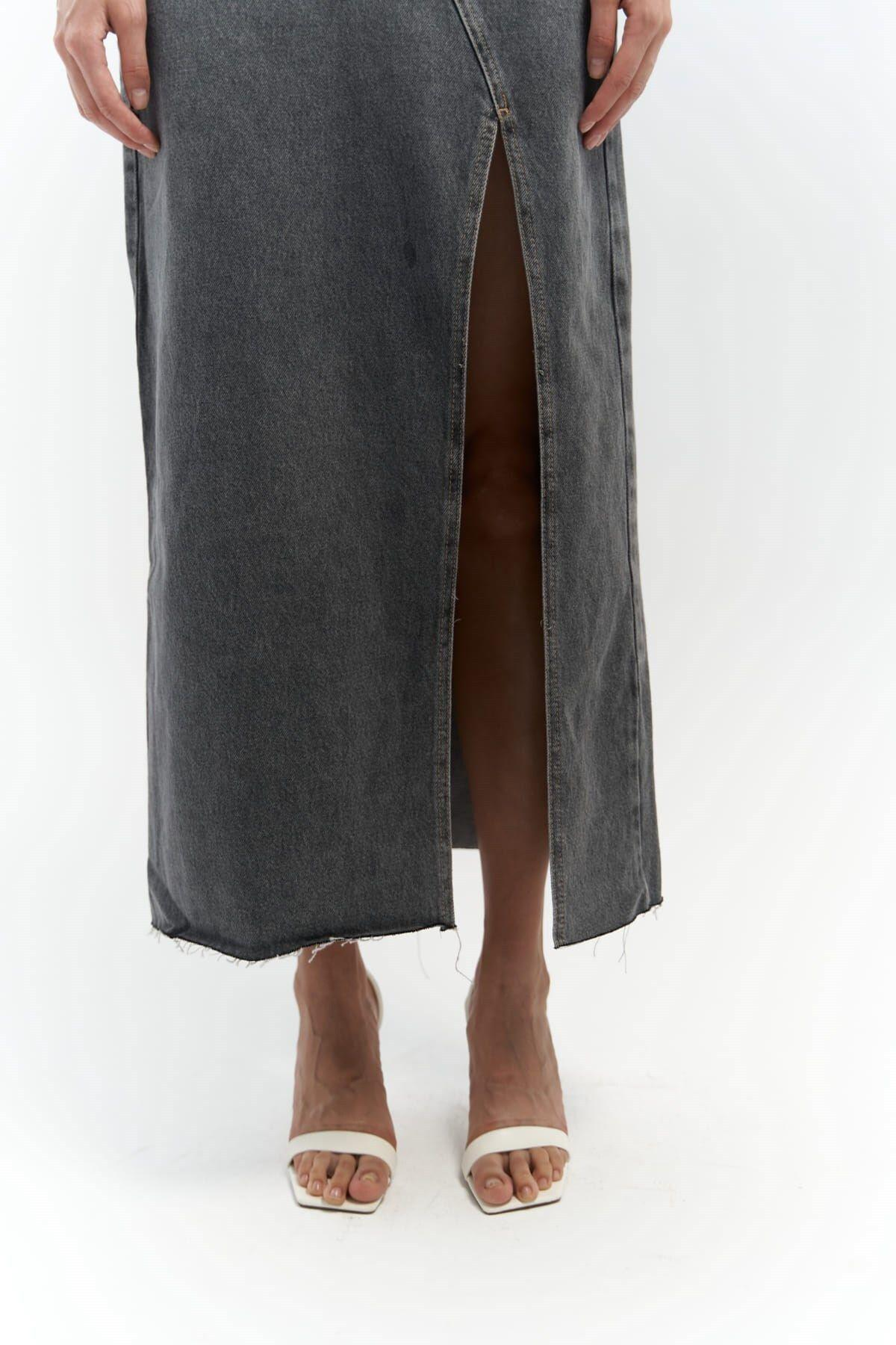 Claris Cross Dark Gray Denim Skirt