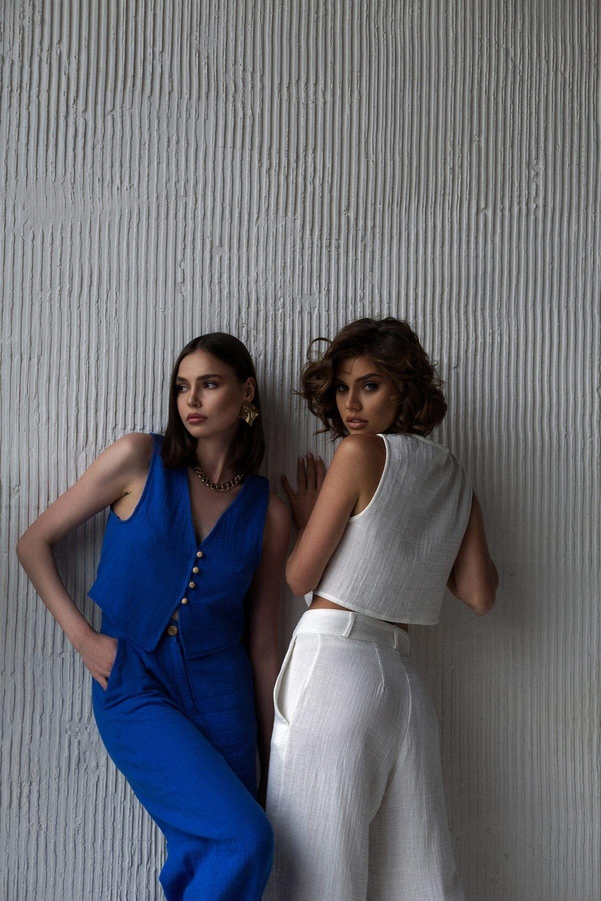 Clover Beyaz Müslin Yelek-Pantolon Takım