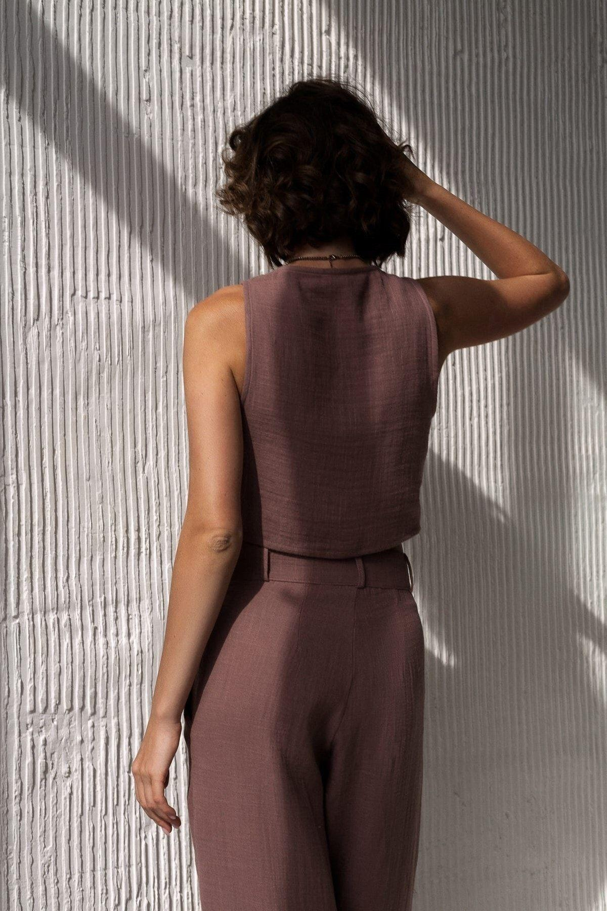 Bohemai Clover Brown Muslin Vest-Trousers Set